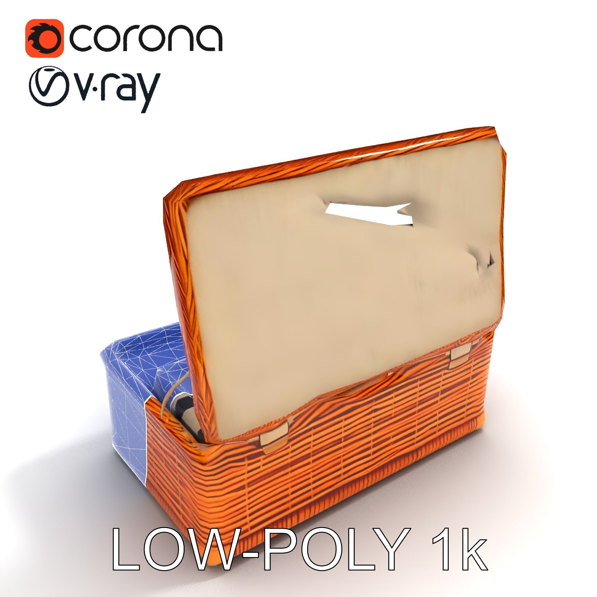 Wicker Picnic Basket Model Pack with Cloth Insert Low-poly 3D model_30