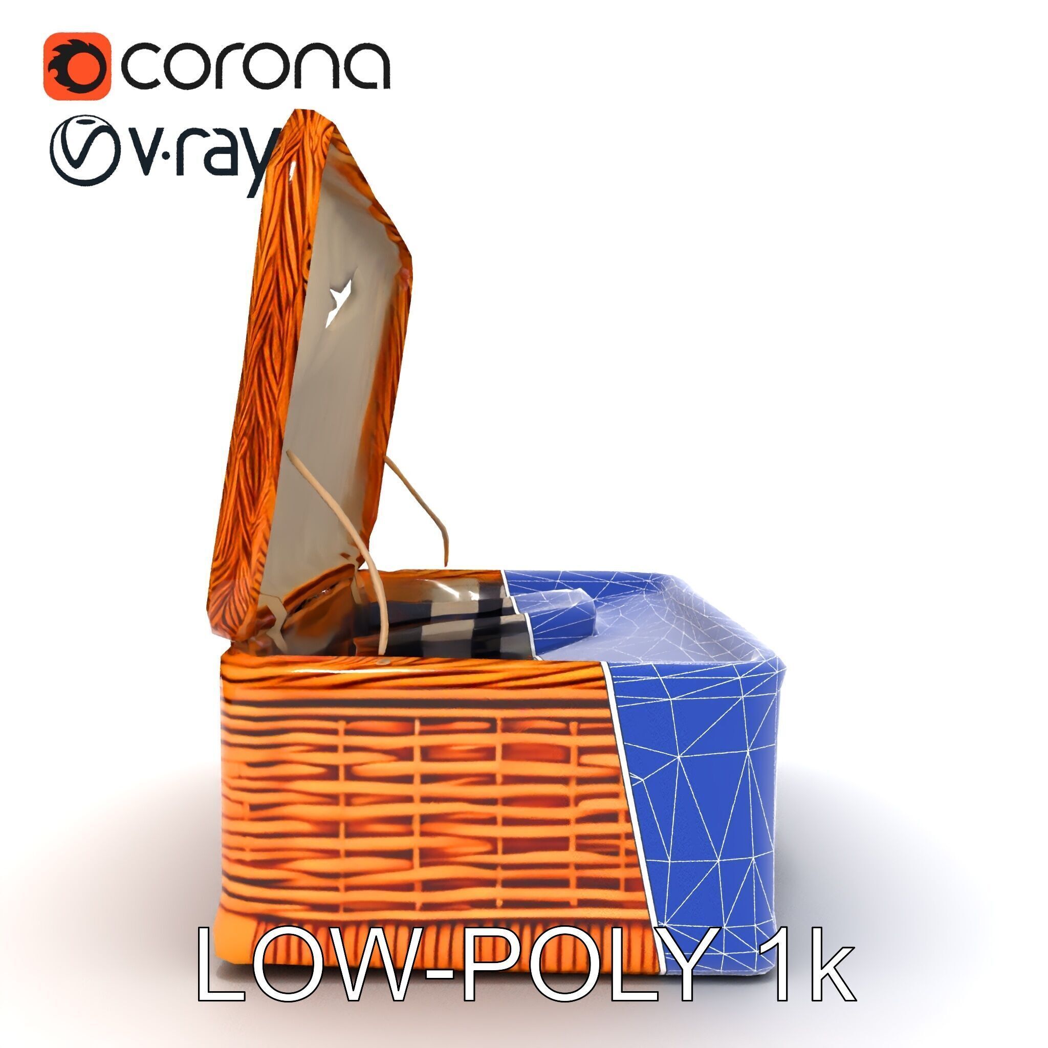 Wicker Picnic Basket Model Pack with Cloth Insert Low-poly 3D model_20