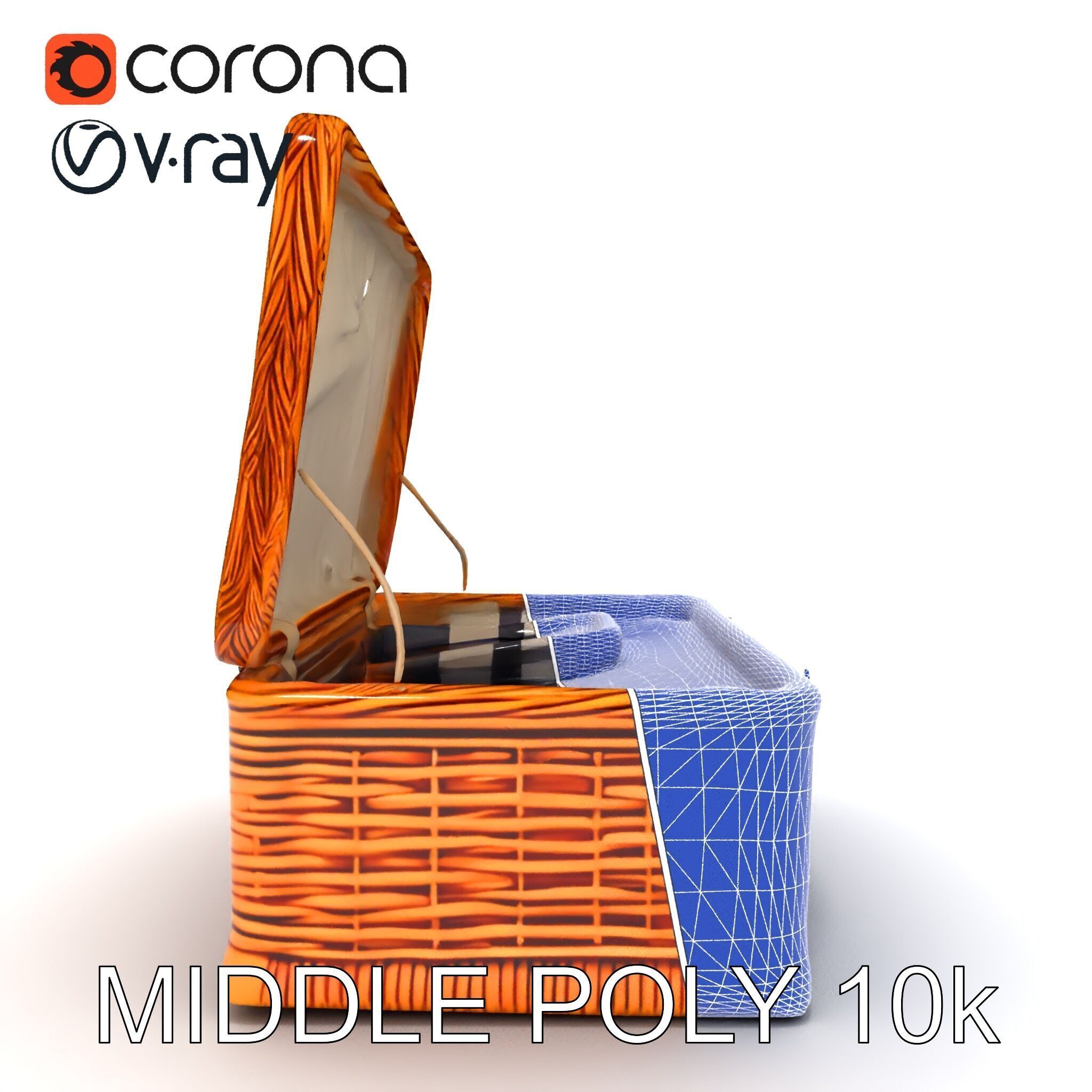 Wicker Picnic Basket Model Pack with Cloth Insert Low-poly 3D model_11