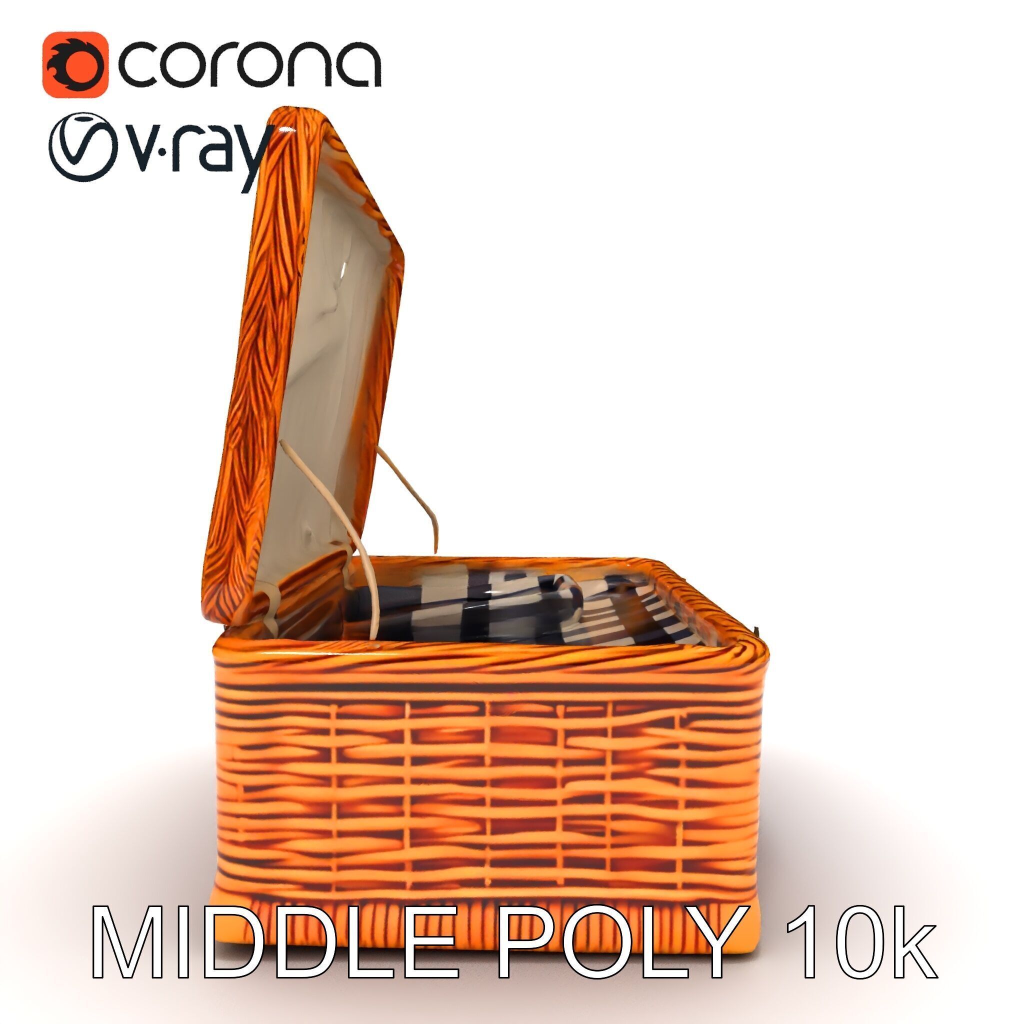 Wicker Picnic Basket Model Pack with Cloth Insert Low-poly 3D model_32