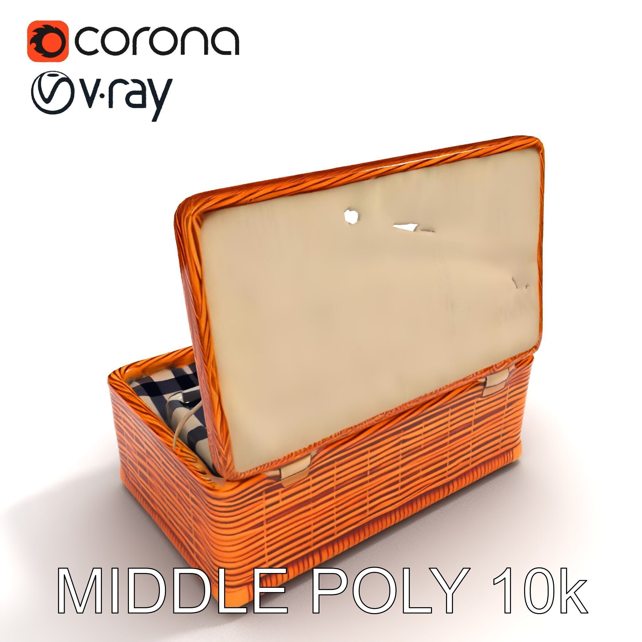 Wicker Picnic Basket Model Pack with Cloth Insert Low-poly 3D model_22