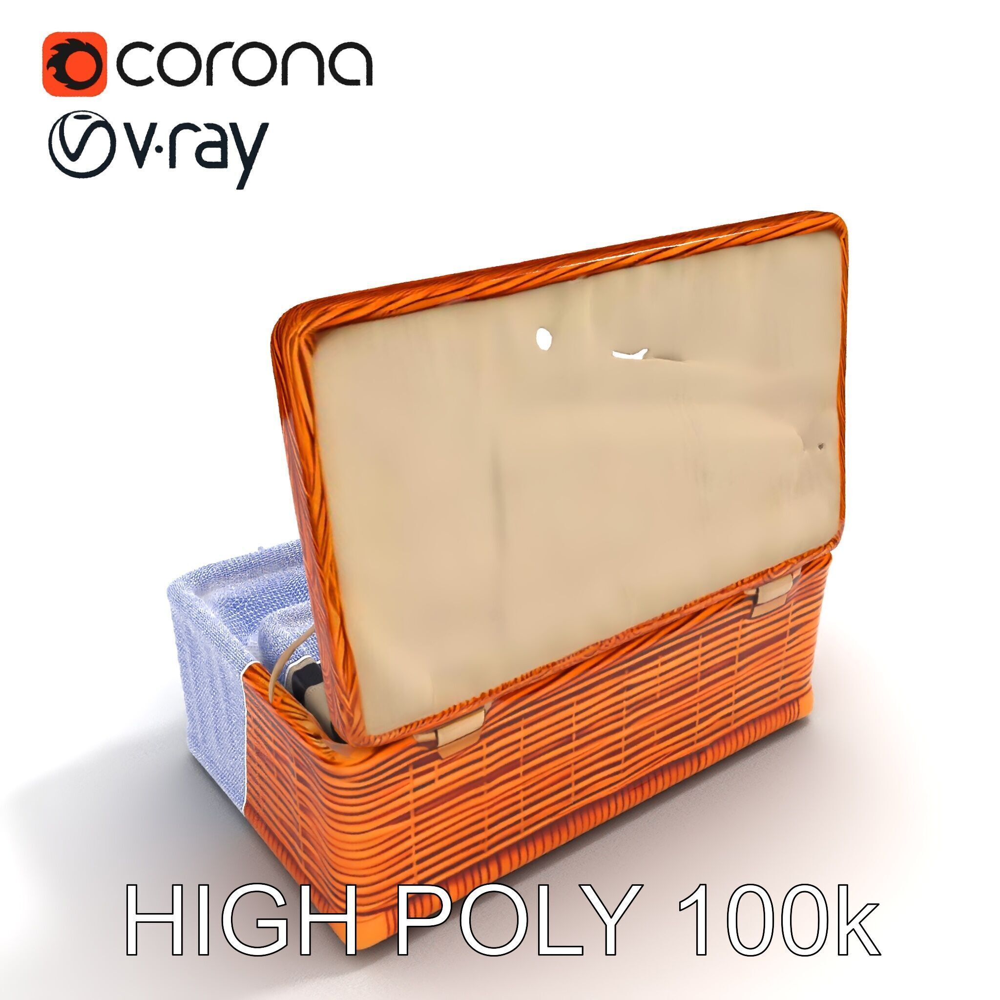 Wicker Picnic Basket Model Pack with Cloth Insert Low-poly 3D model_15