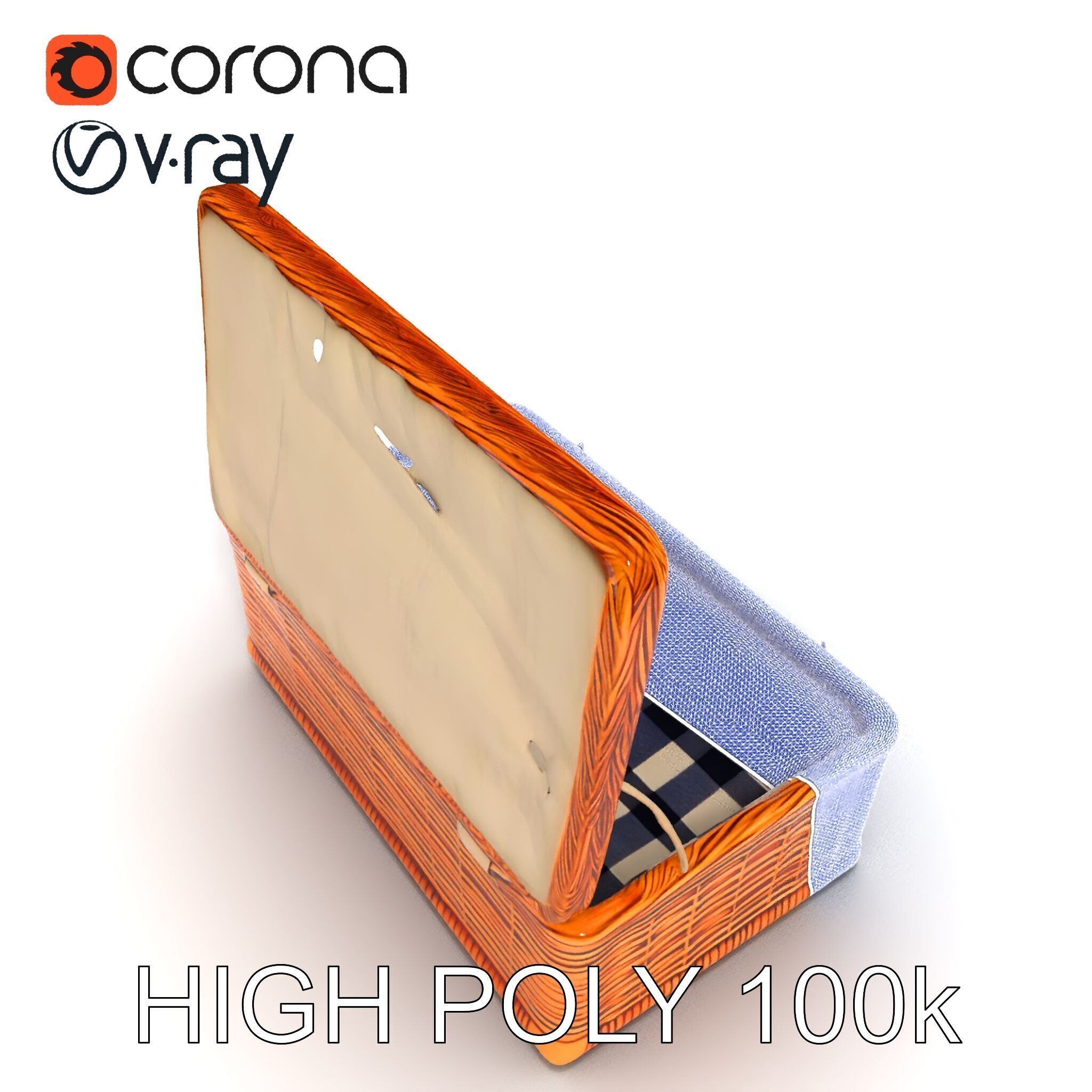 Wicker Picnic Basket Model Pack with Cloth Insert Low-poly 3D model_31