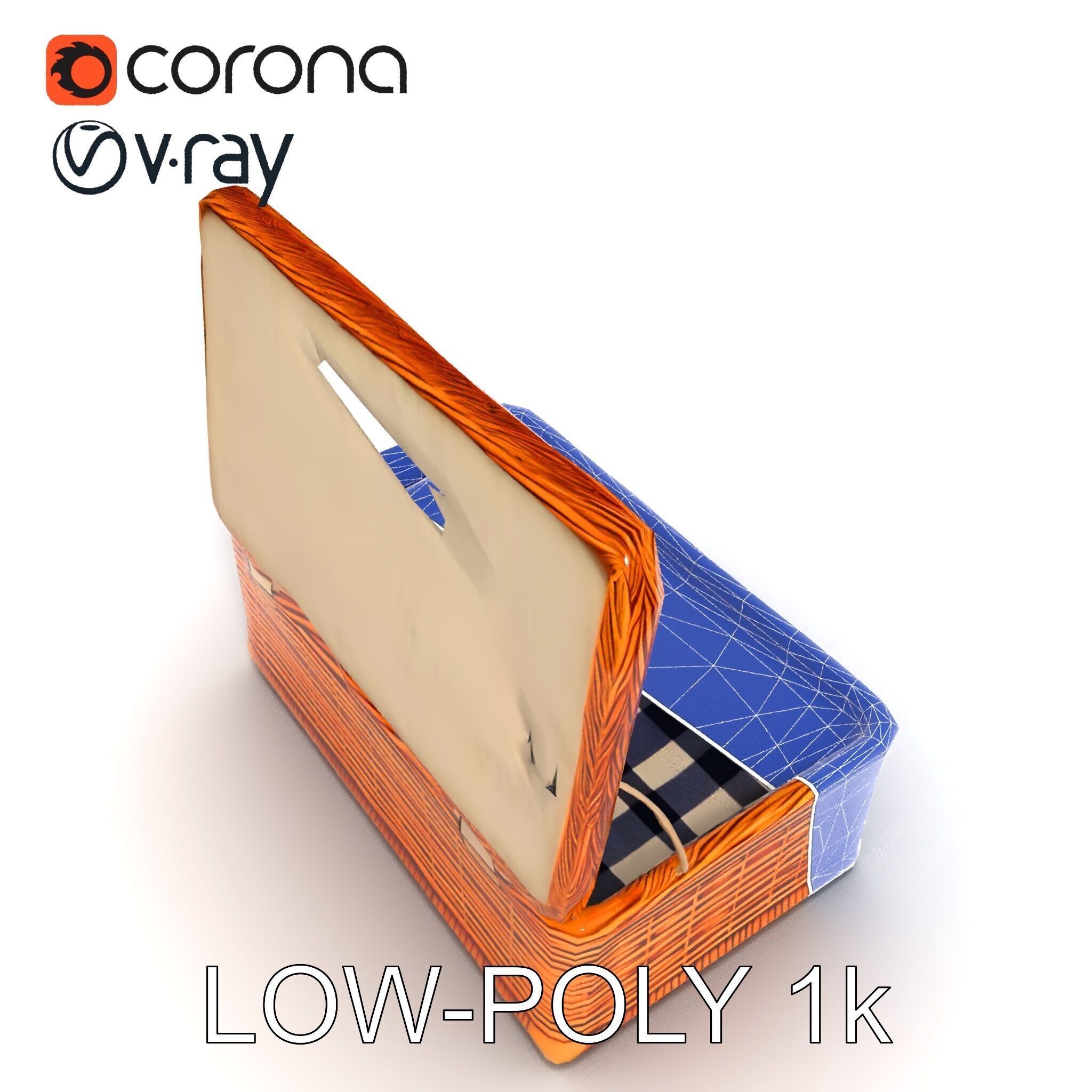 Wicker Picnic Basket Model Pack with Cloth Insert Low-poly 3D model_12