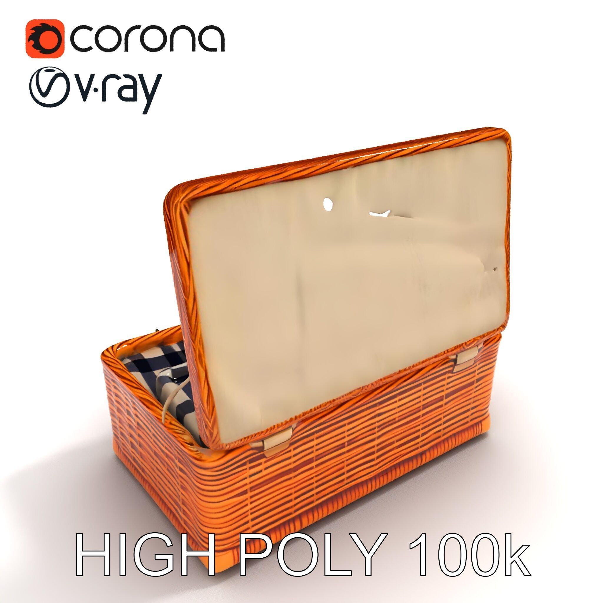 Wicker Picnic Basket Model Pack with Cloth Insert Low-poly 3D model_35