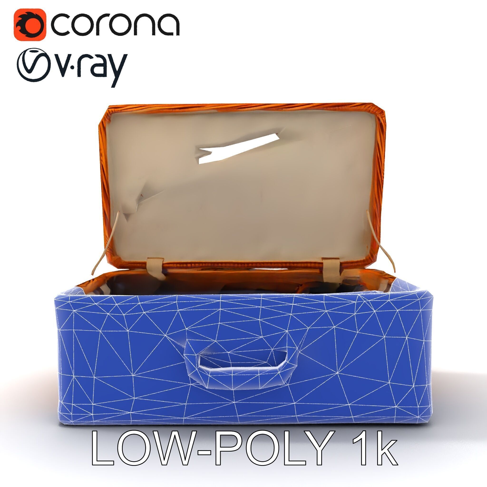 Wicker Picnic Basket Model Pack with Cloth Insert Low-poly 3D model_33