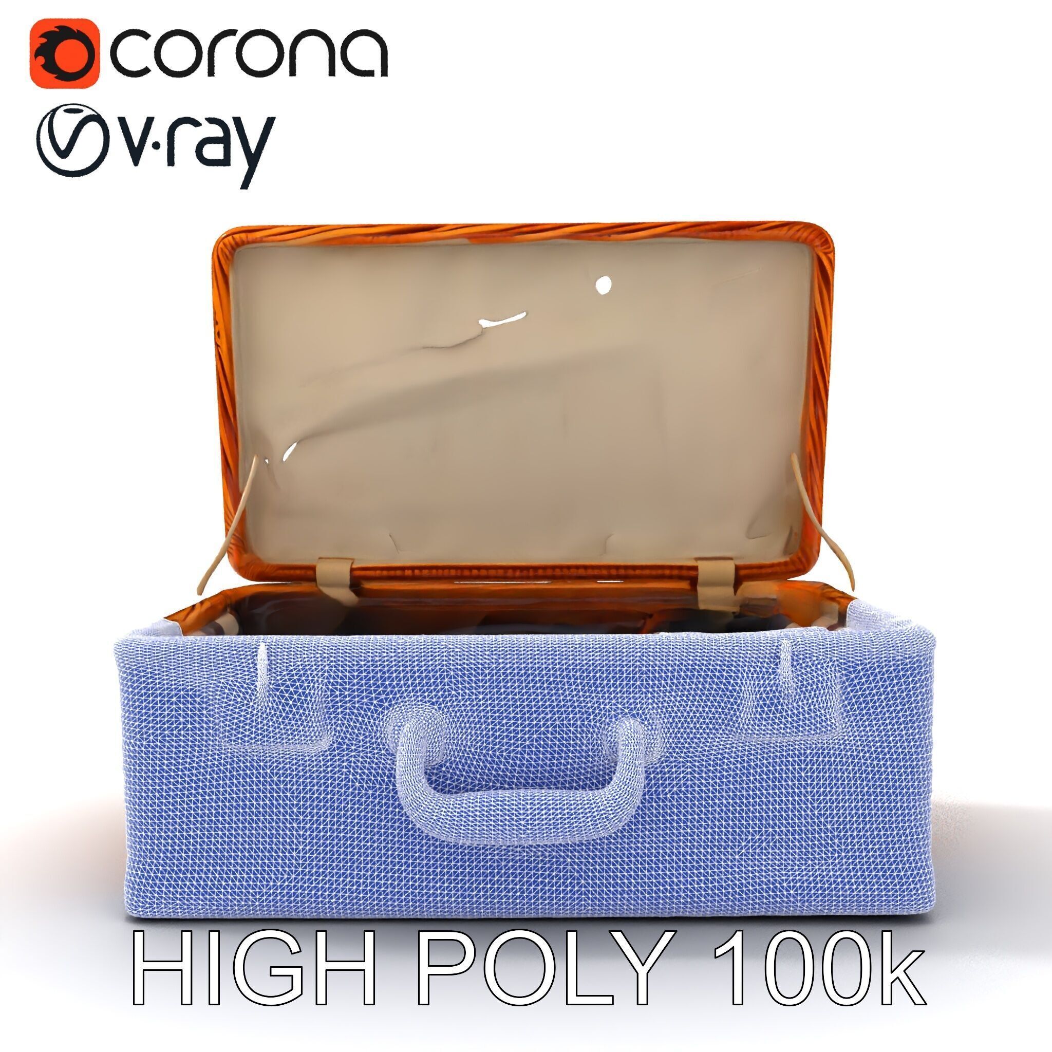 Wicker Picnic Basket Model Pack with Cloth Insert Low-poly 3D model_24