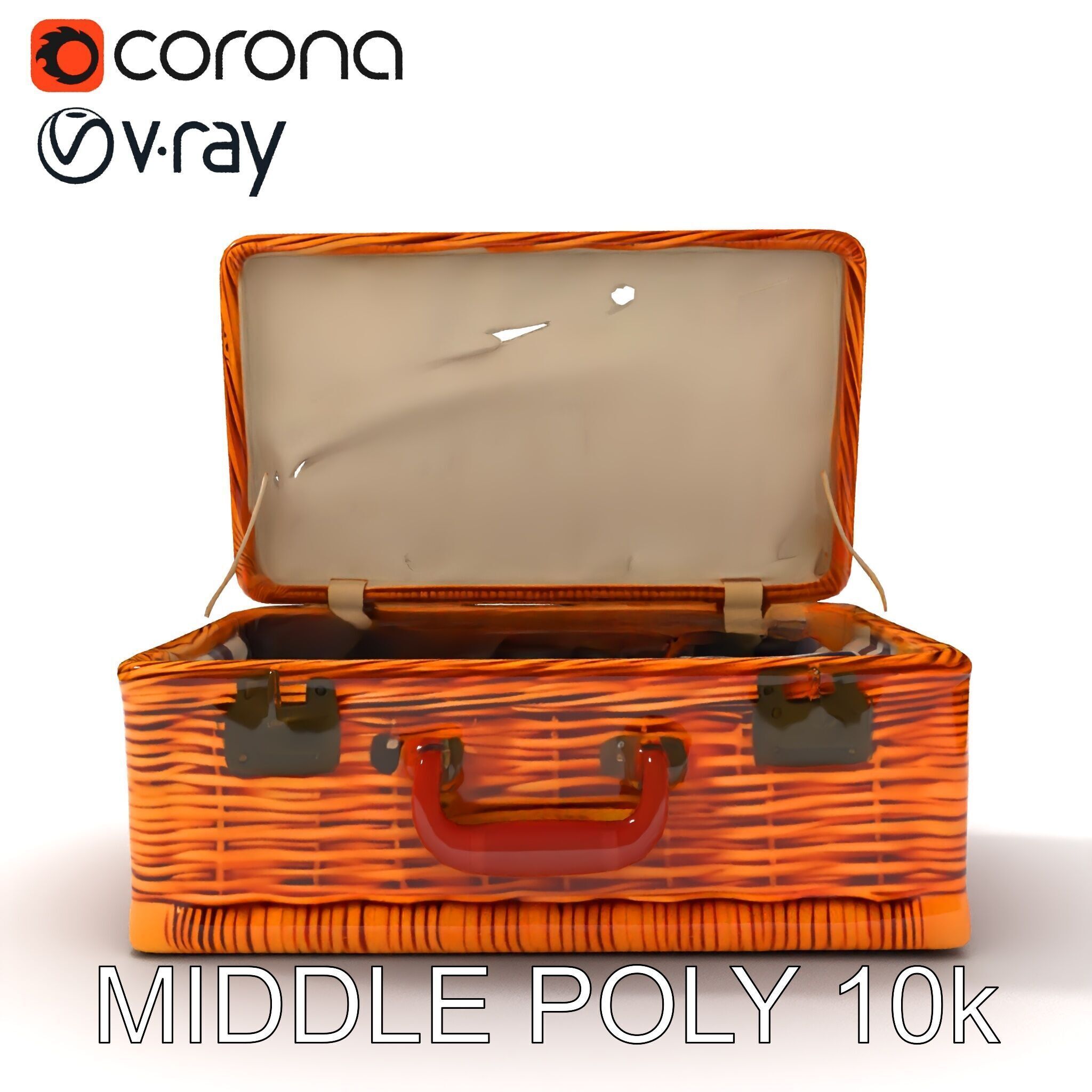 Wicker Picnic Basket Model Pack with Cloth Insert Low-poly 3D model_8