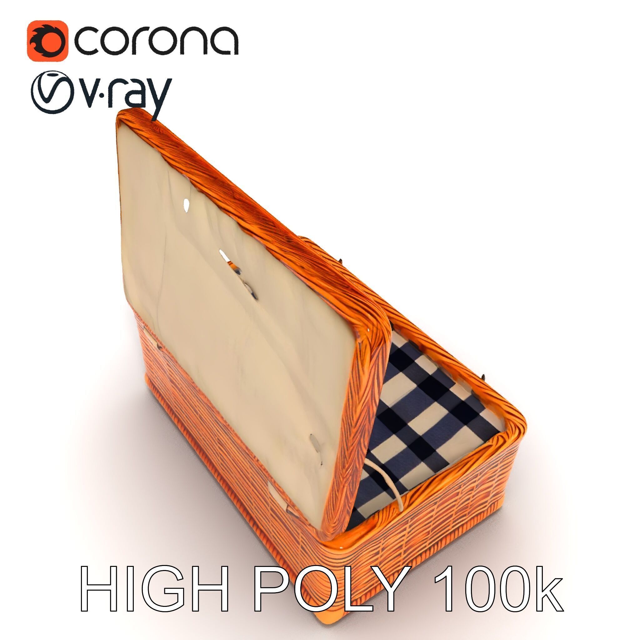 Wicker Picnic Basket Model Pack with Cloth Insert Low-poly 3D model_34