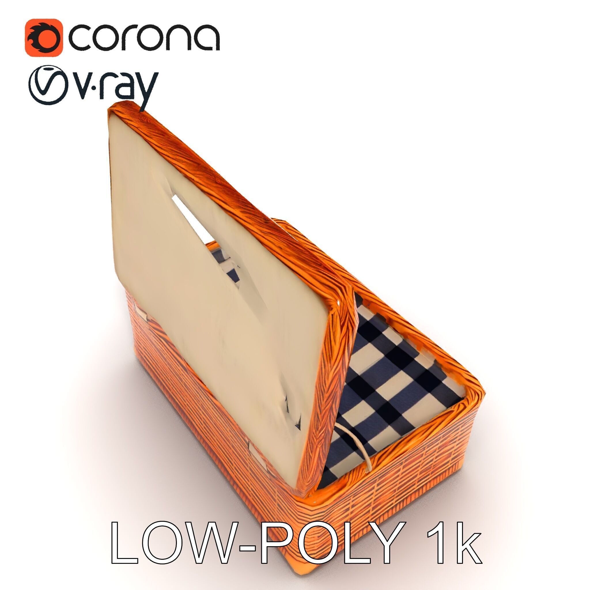 Wicker Picnic Basket Model Pack with Cloth Insert Low-poly 3D model_26