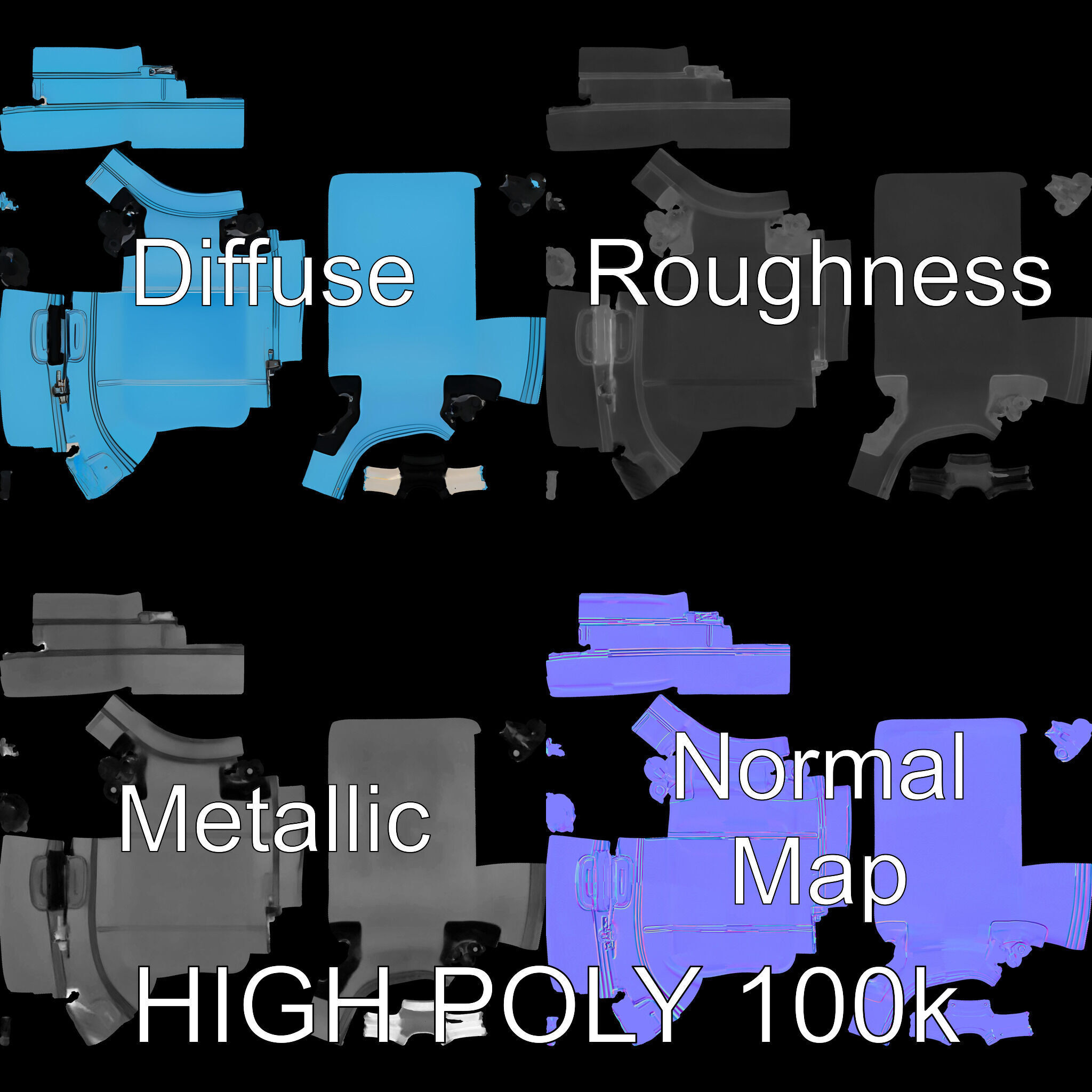 Modern Blue Suitcase D Model Pack Low-poly 3D model_2