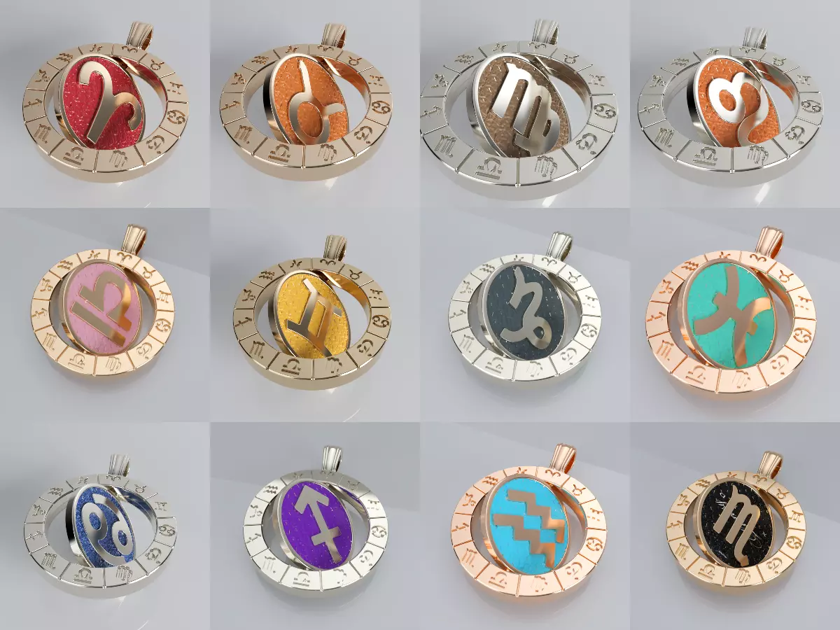 Zodiac Sign Pendants - Spinning Center - 12 Pendant Bundle 3D Model Collection_0