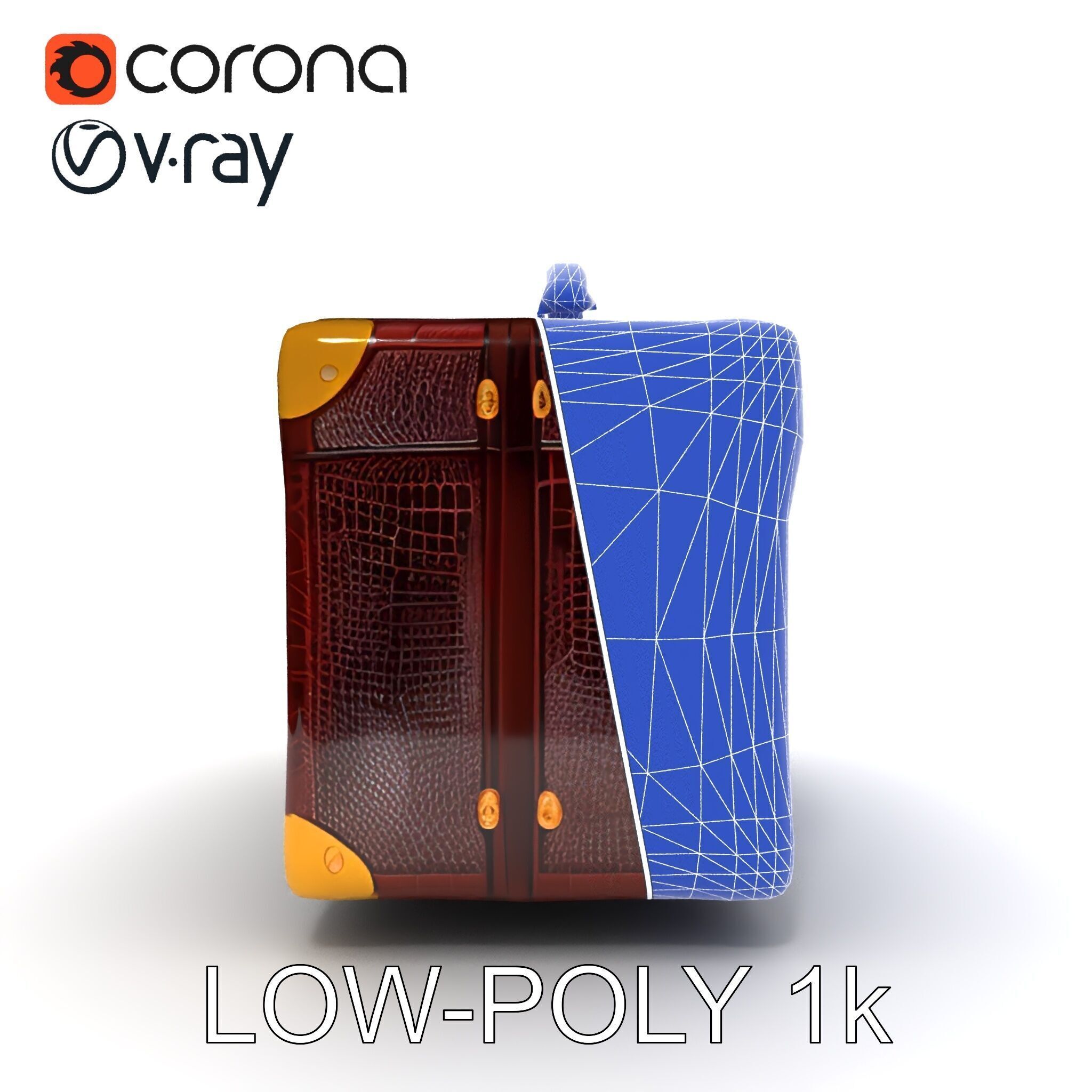 Luxurious Leather Suitcase Model Pack Low-poly 3D model_23