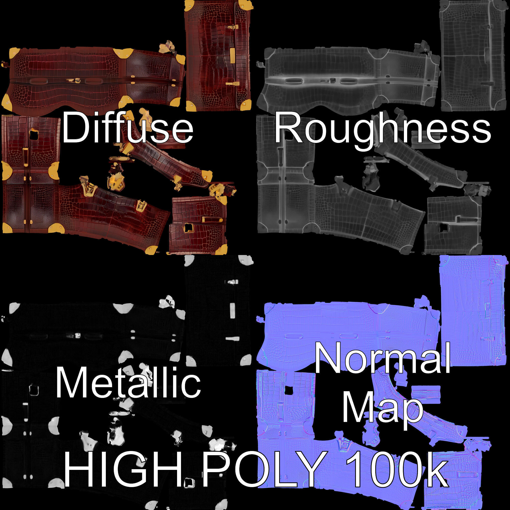 Luxurious Leather Suitcase Model Pack Low-poly 3D model_2