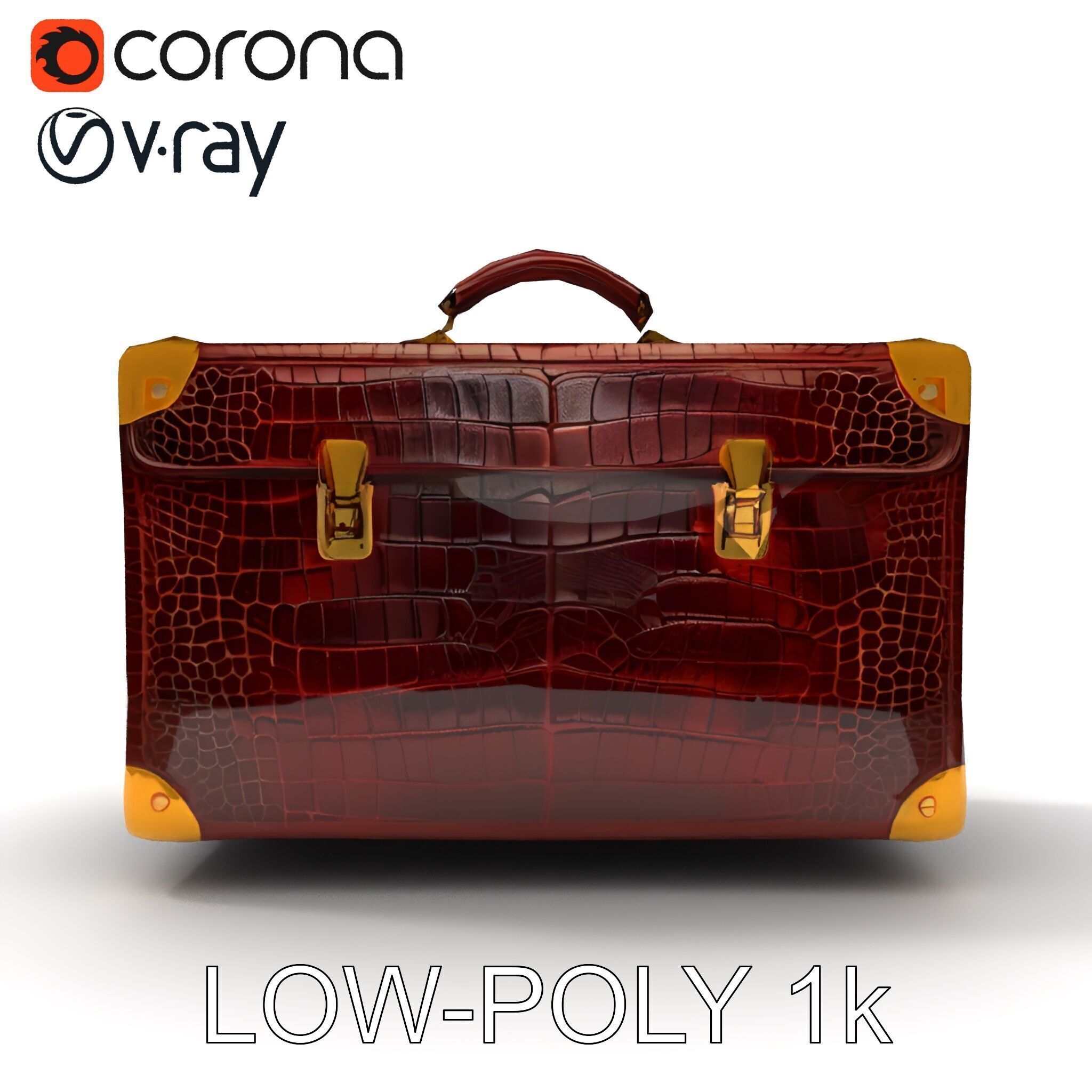 Luxurious Leather Suitcase Model Pack Low-poly 3D model_7