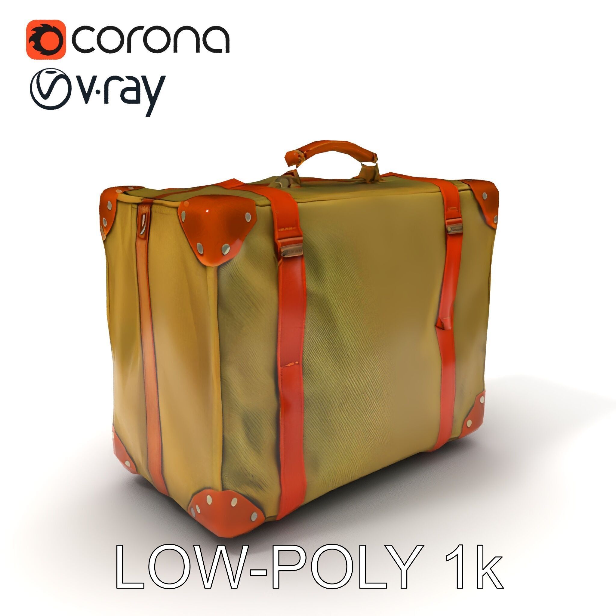 Vintage Leather Canvas Suitcase Model Pack Low-poly 3D model_9