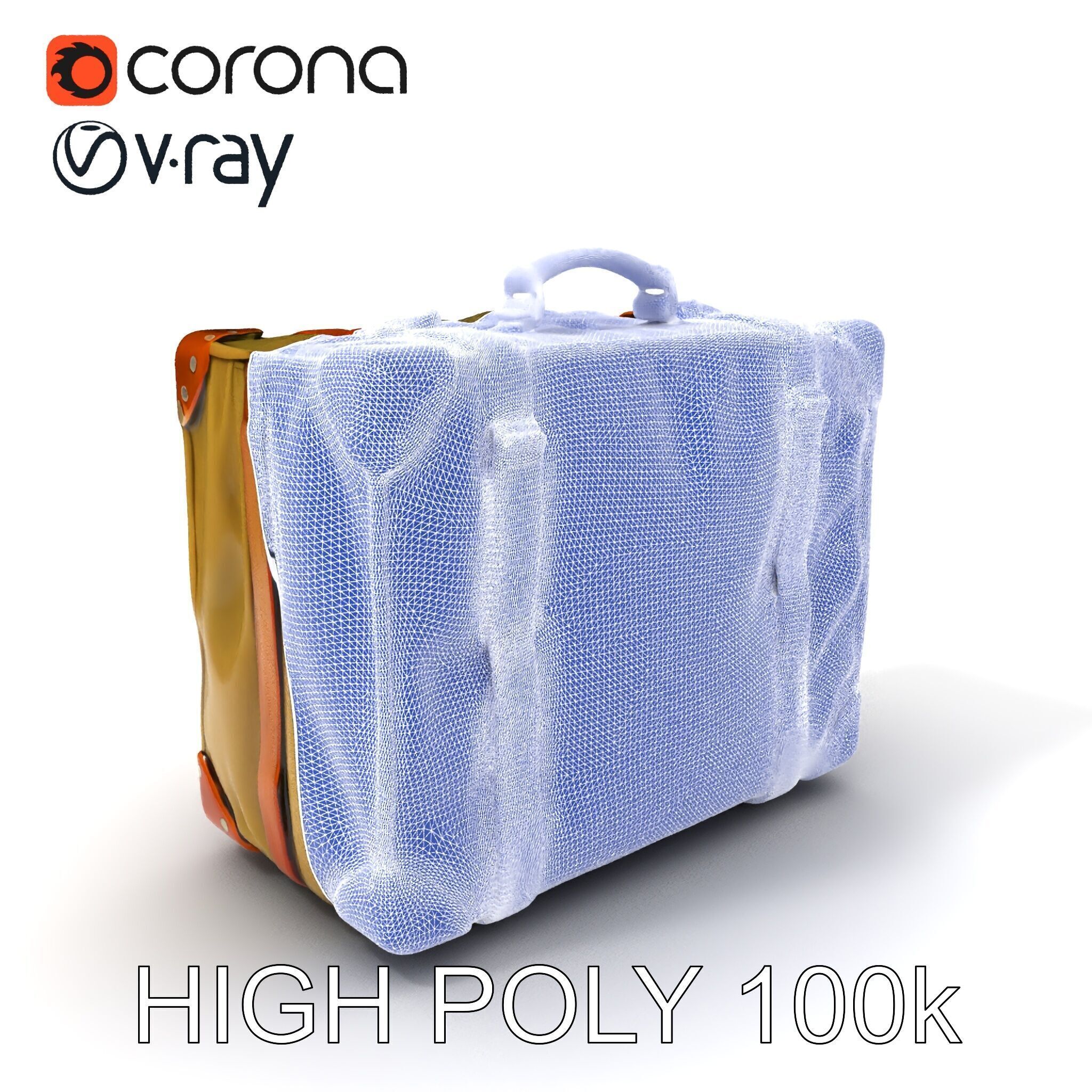 Vintage Leather Canvas Suitcase Model Pack Low-poly 3D model_3