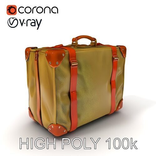 Vintage Leather Canvas Suitcase Model Pack Low-poly 3D model