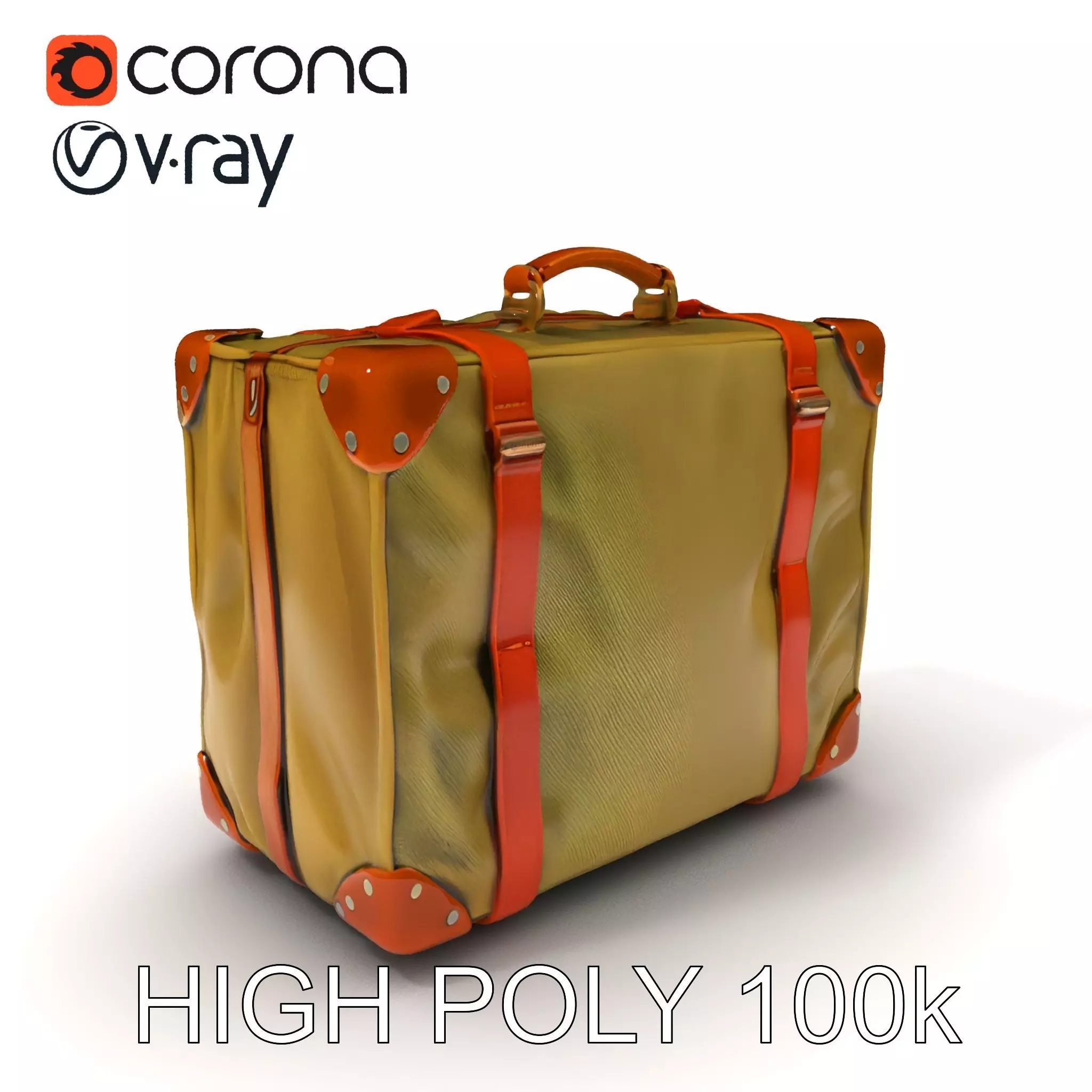 Vintage Leather Canvas Suitcase Model Pack Low-poly 3D model_0
