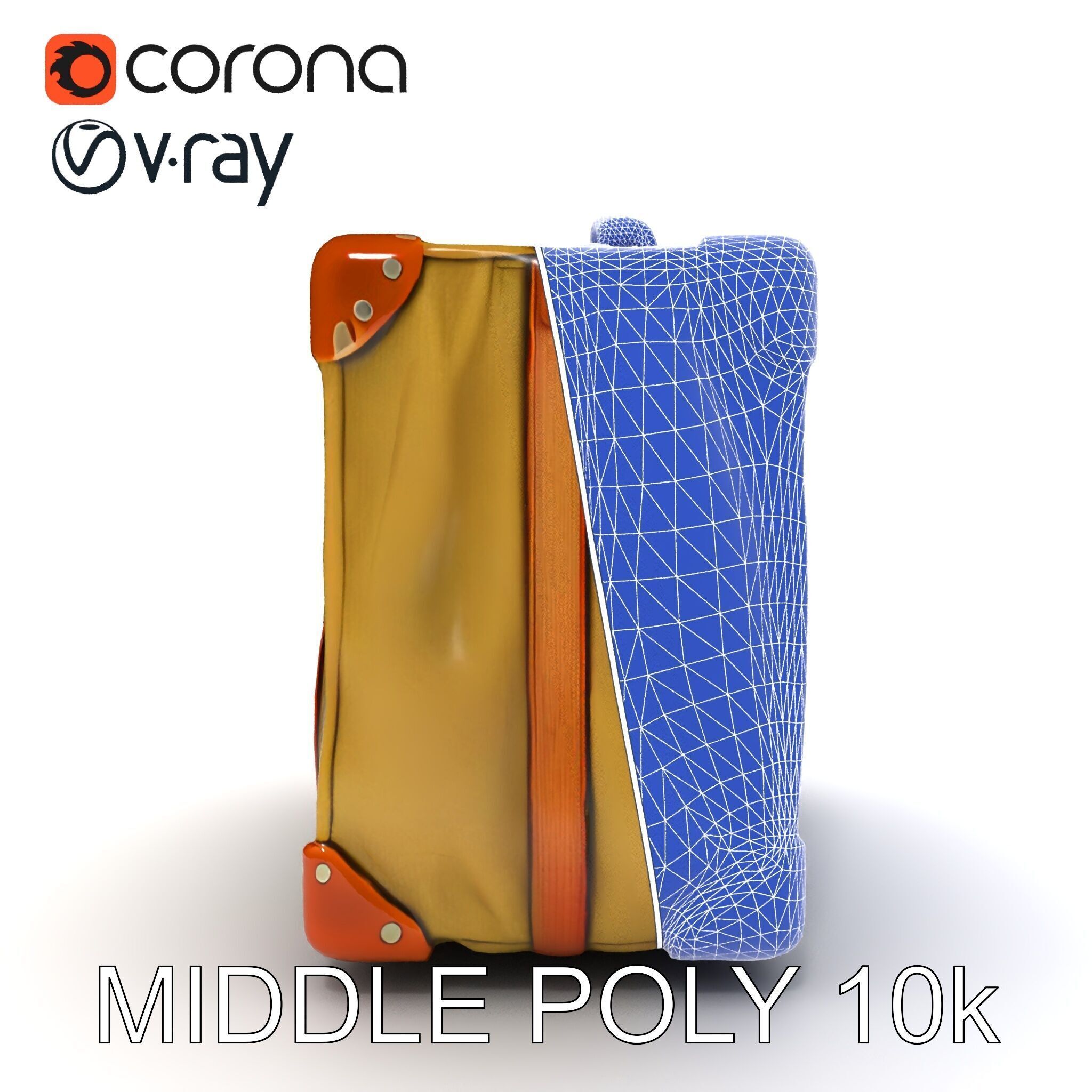 Vintage Leather Canvas Suitcase Model Pack Low-poly 3D model_24