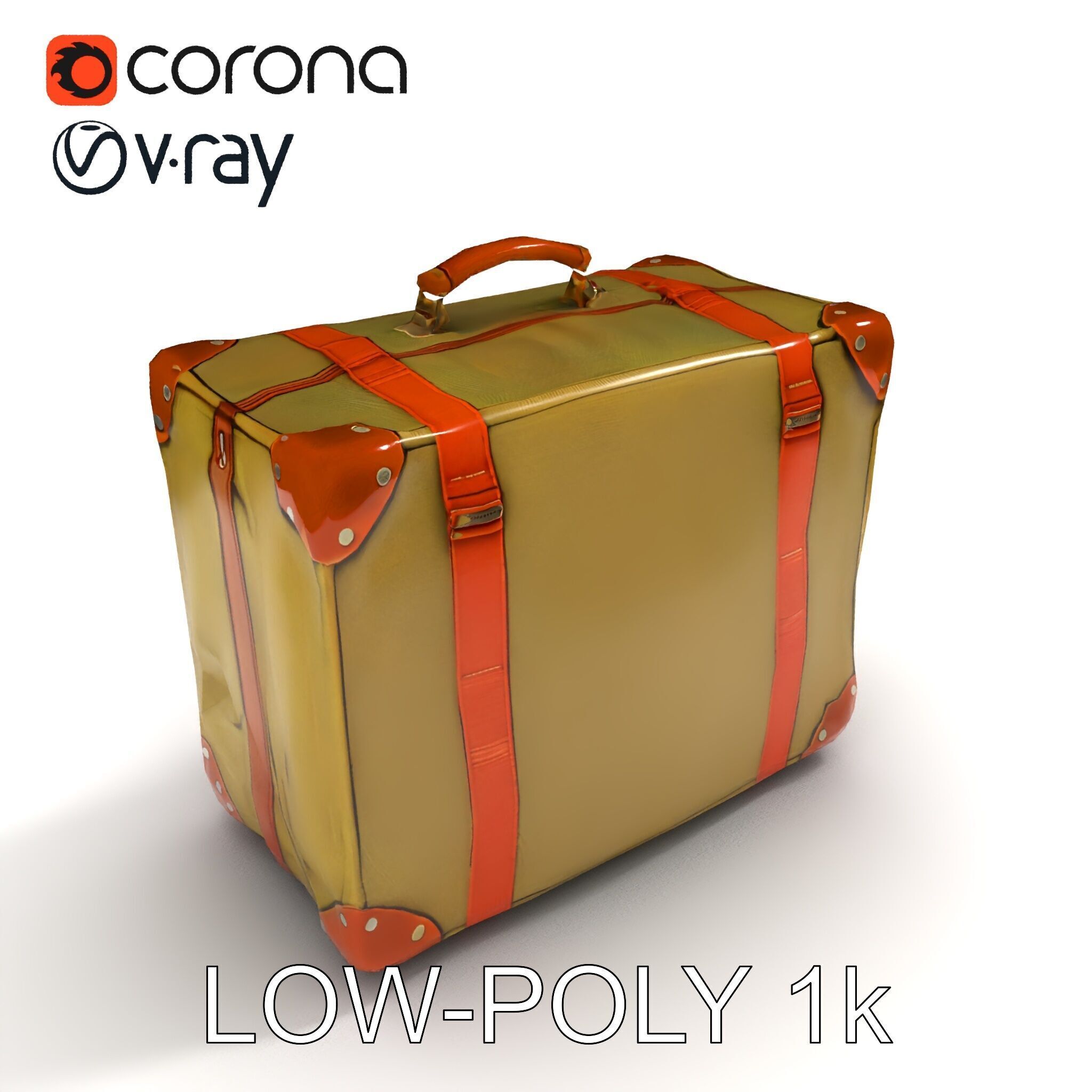 Vintage Leather Canvas Suitcase Model Pack Low-poly 3D model_28
