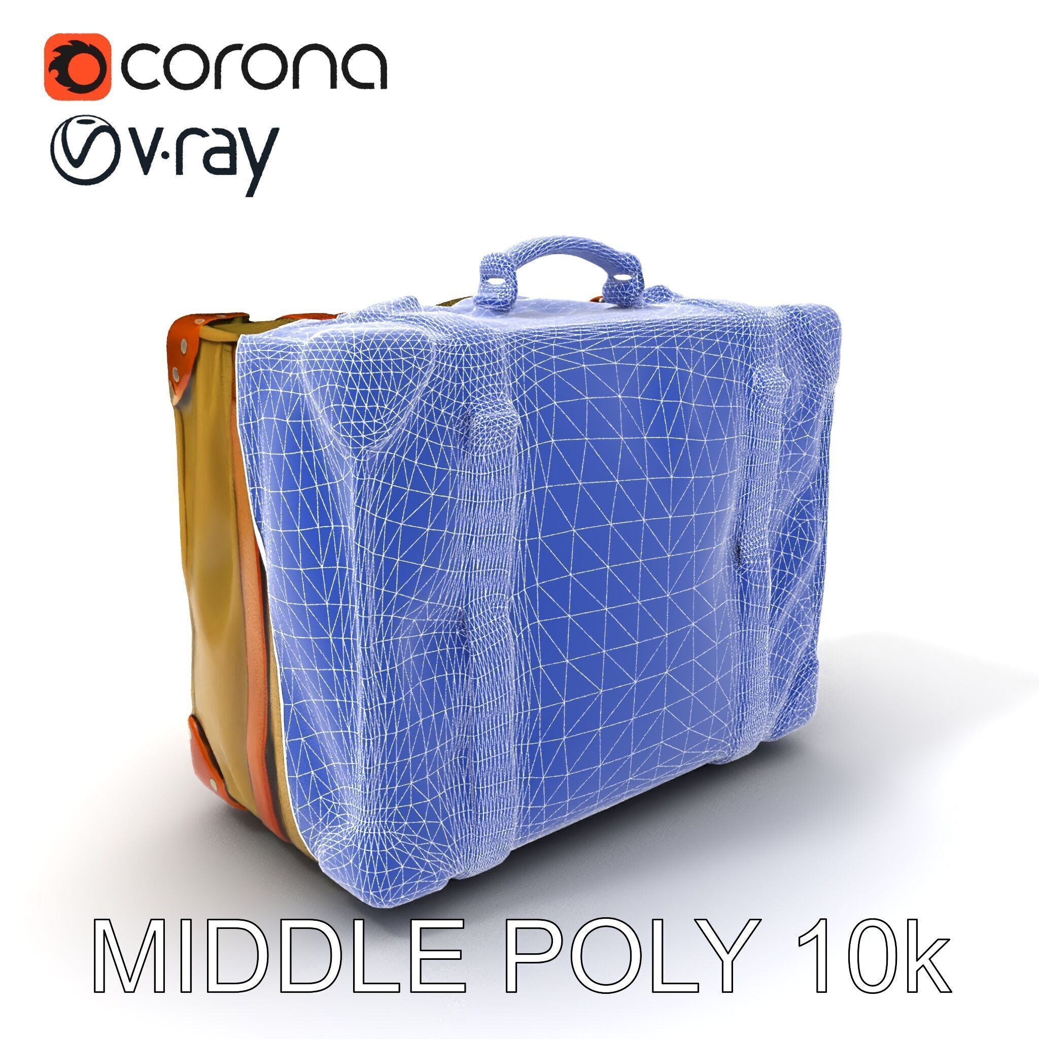 Vintage Leather Canvas Suitcase Model Pack Low-poly 3D model_6