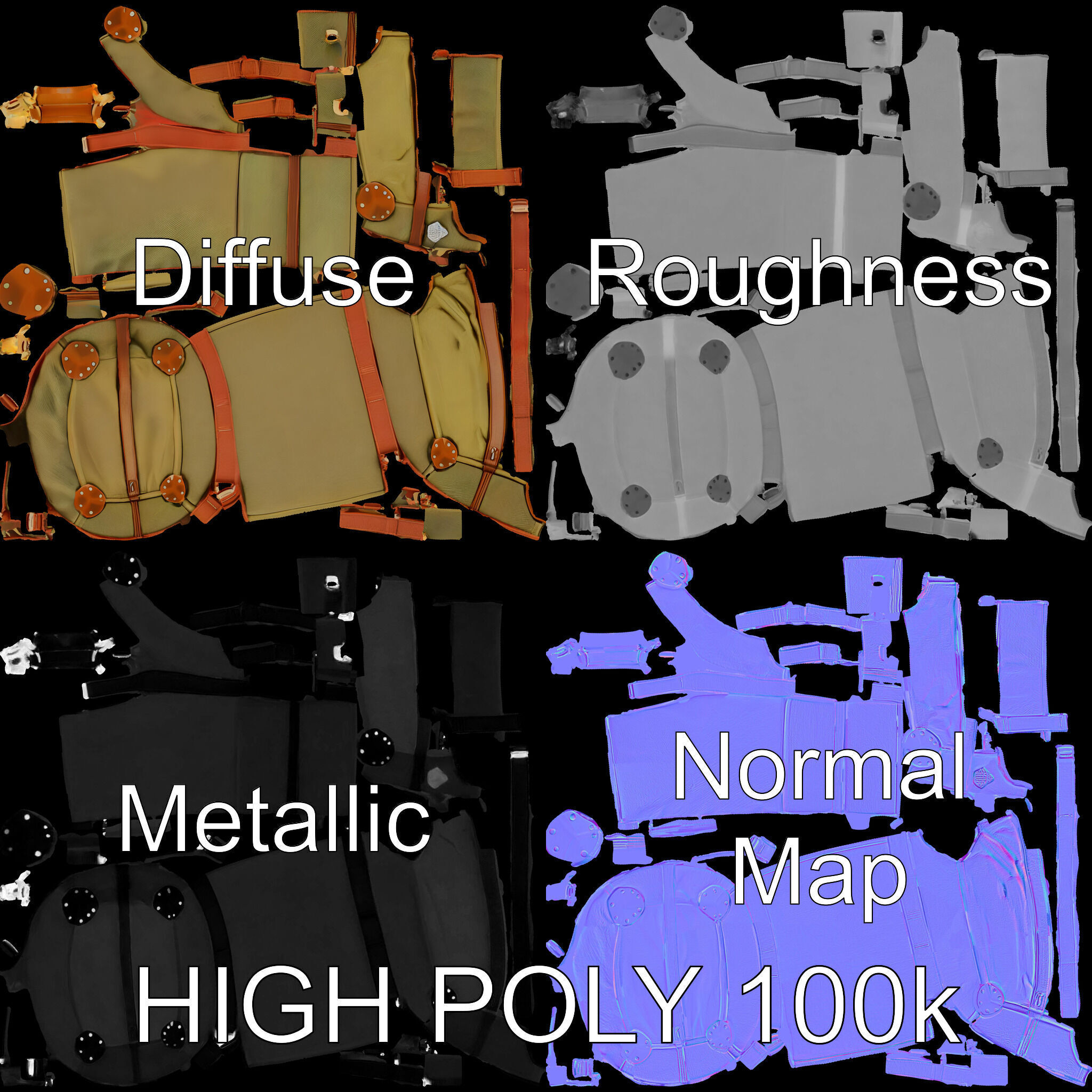 Vintage Leather Canvas Suitcase Model Pack Low-poly 3D model_2