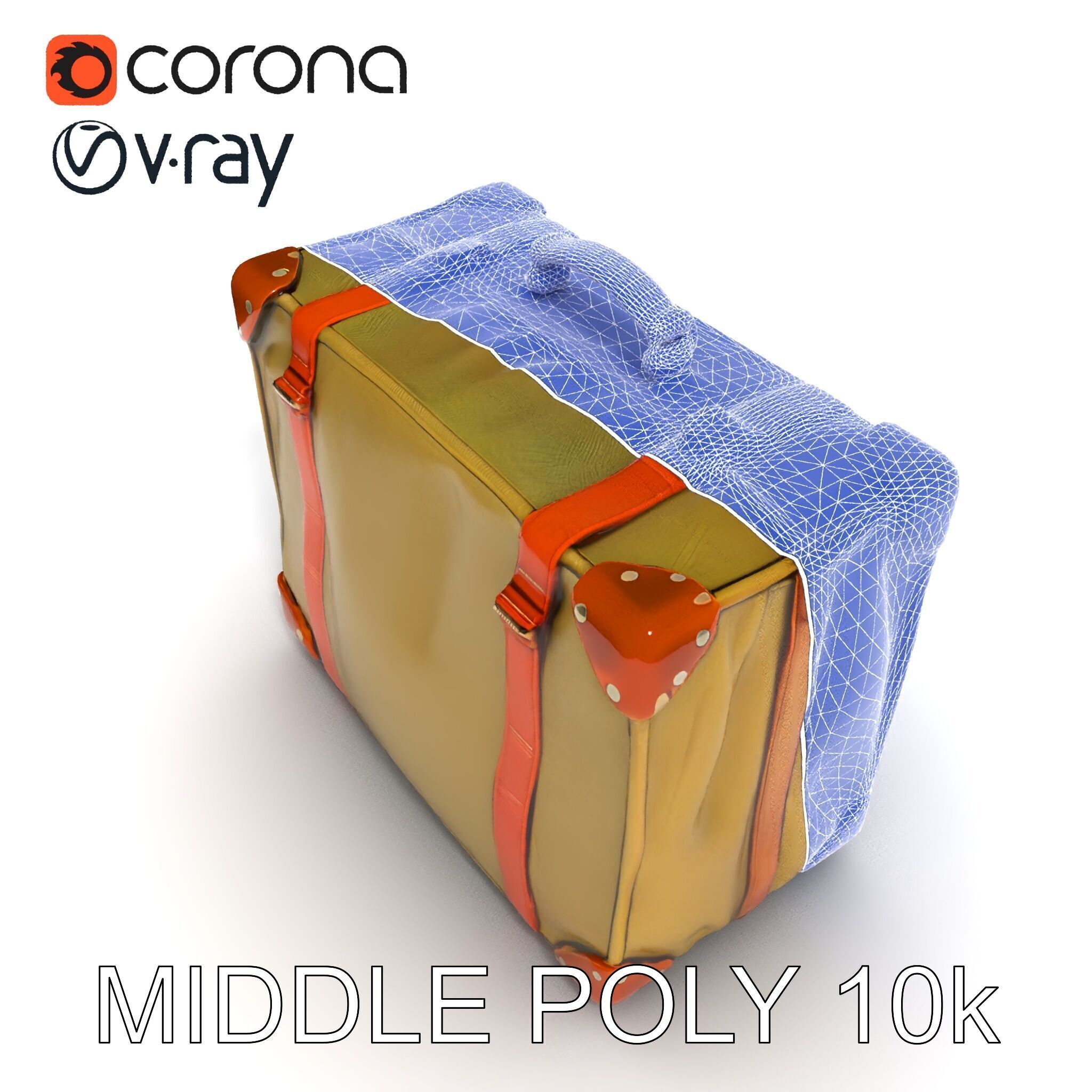 Vintage Leather Canvas Suitcase Model Pack Low-poly 3D model_18