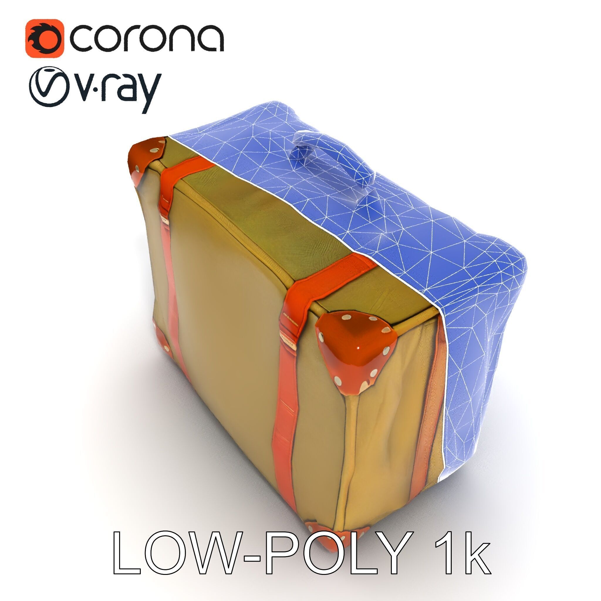 Vintage Leather Canvas Suitcase Model Pack Low-poly 3D model_16