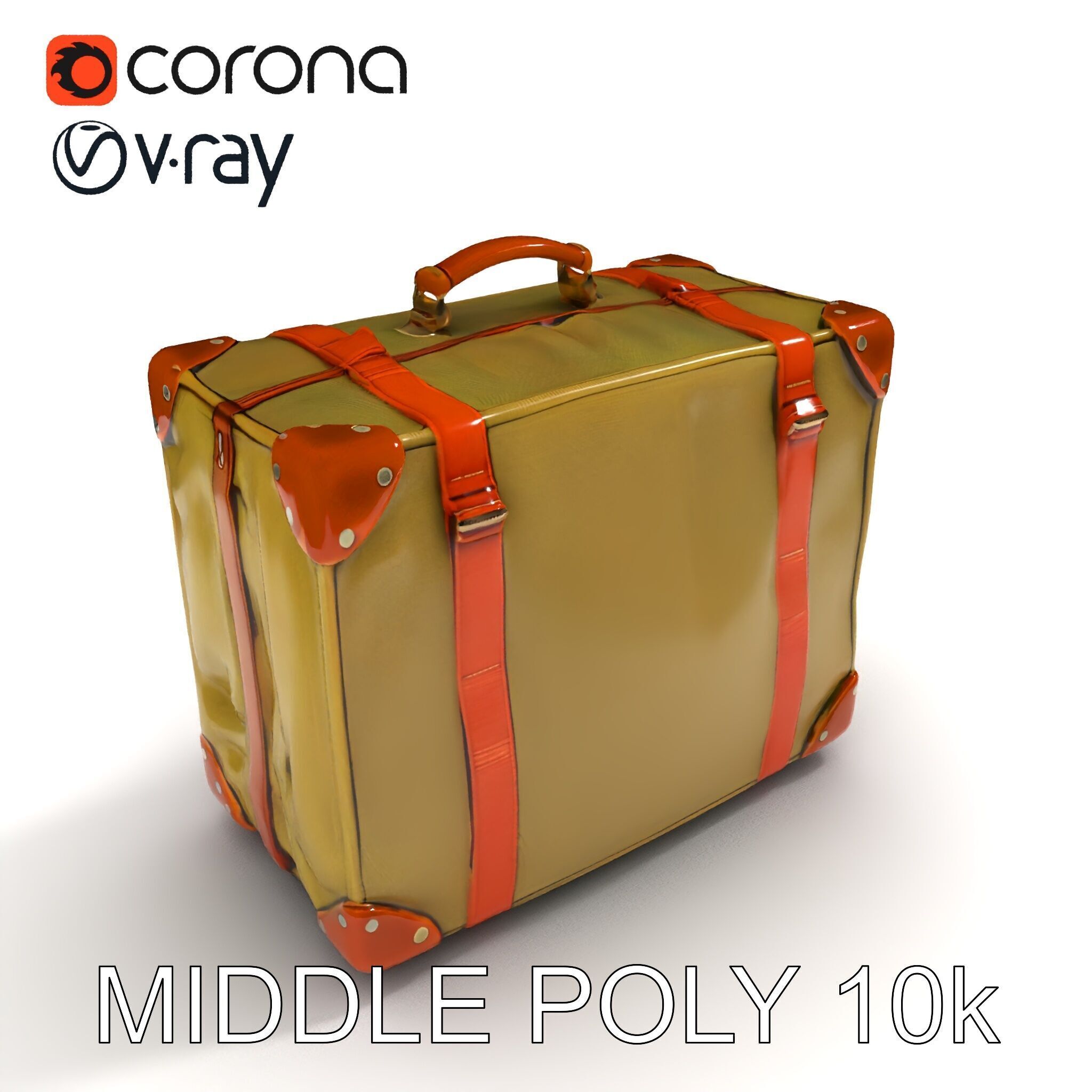 Vintage Leather Canvas Suitcase Model Pack Low-poly 3D model_8