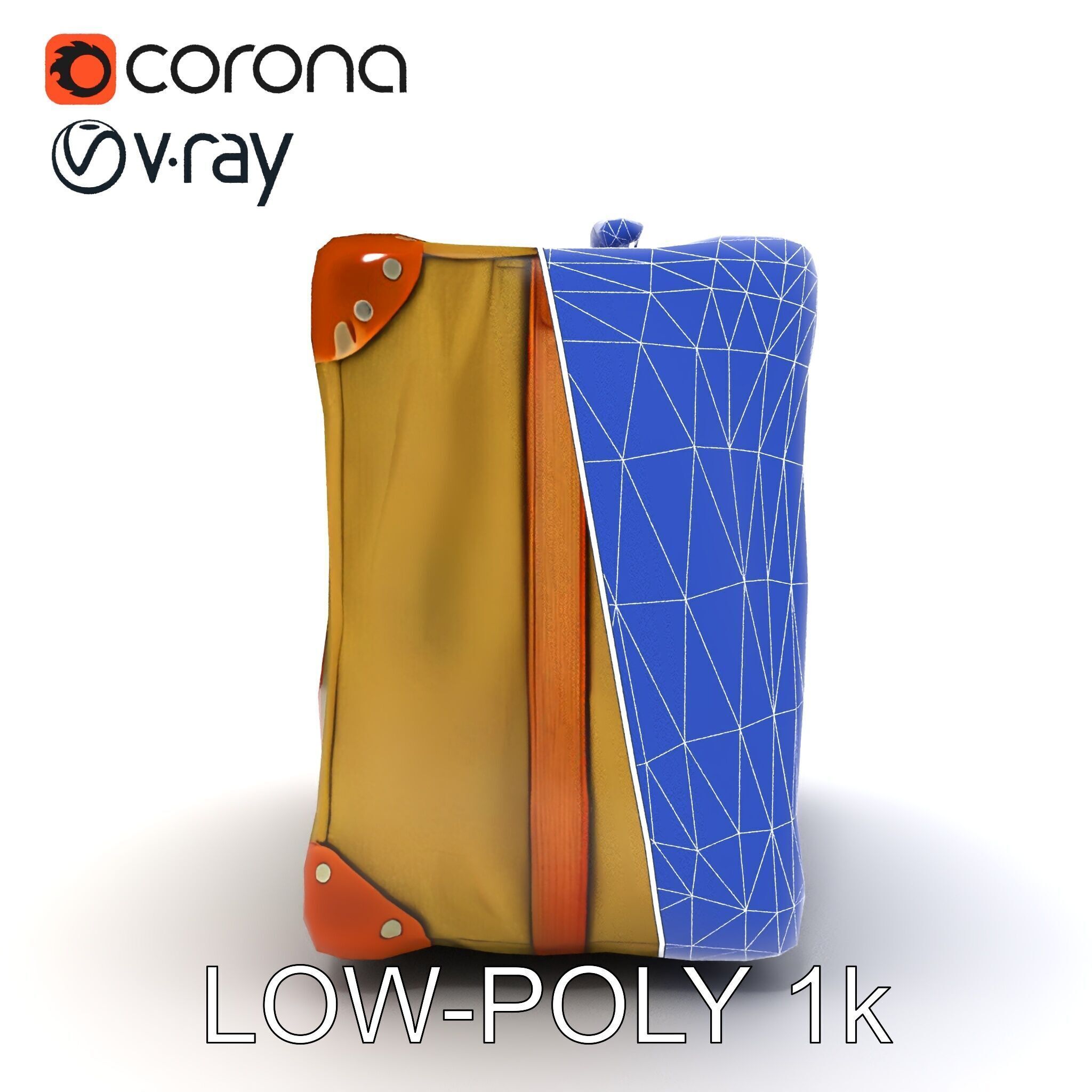 Vintage Leather Canvas Suitcase Model Pack Low-poly 3D model_14