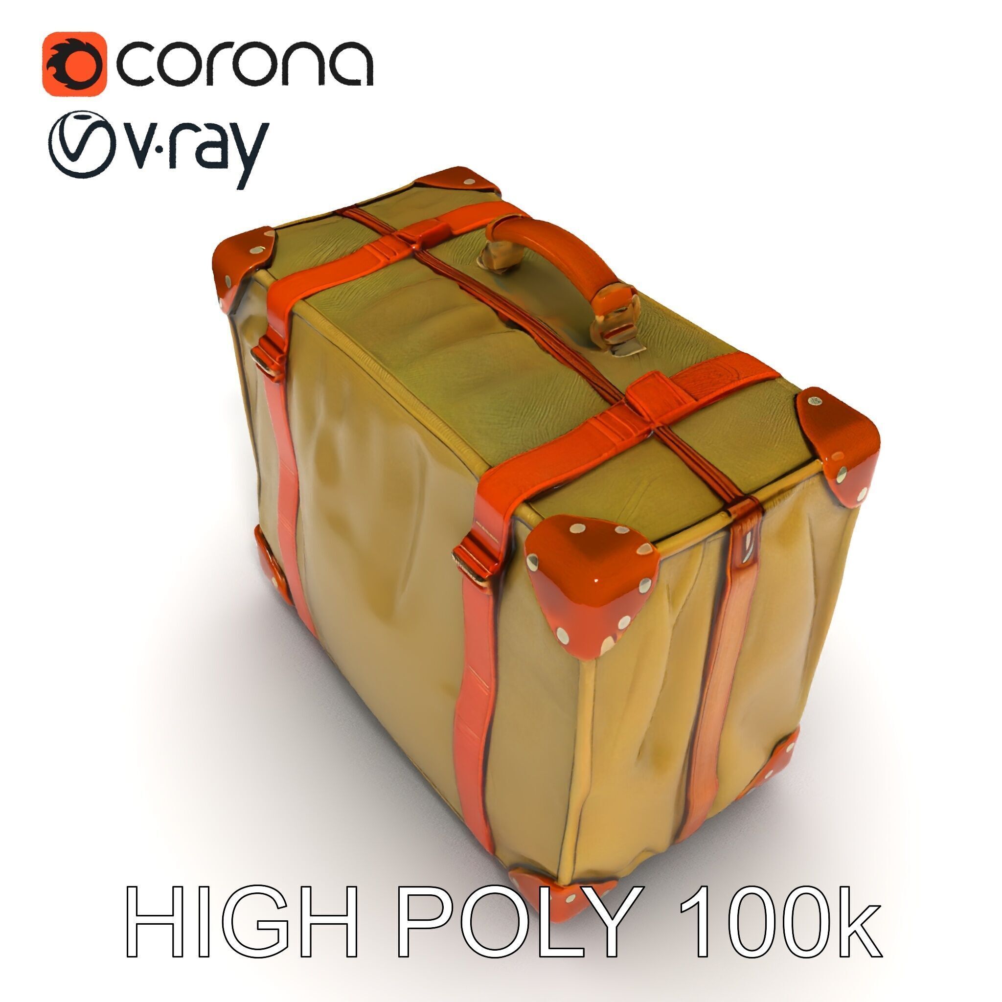 Vintage Leather Canvas Suitcase Model Pack Low-poly 3D model_35