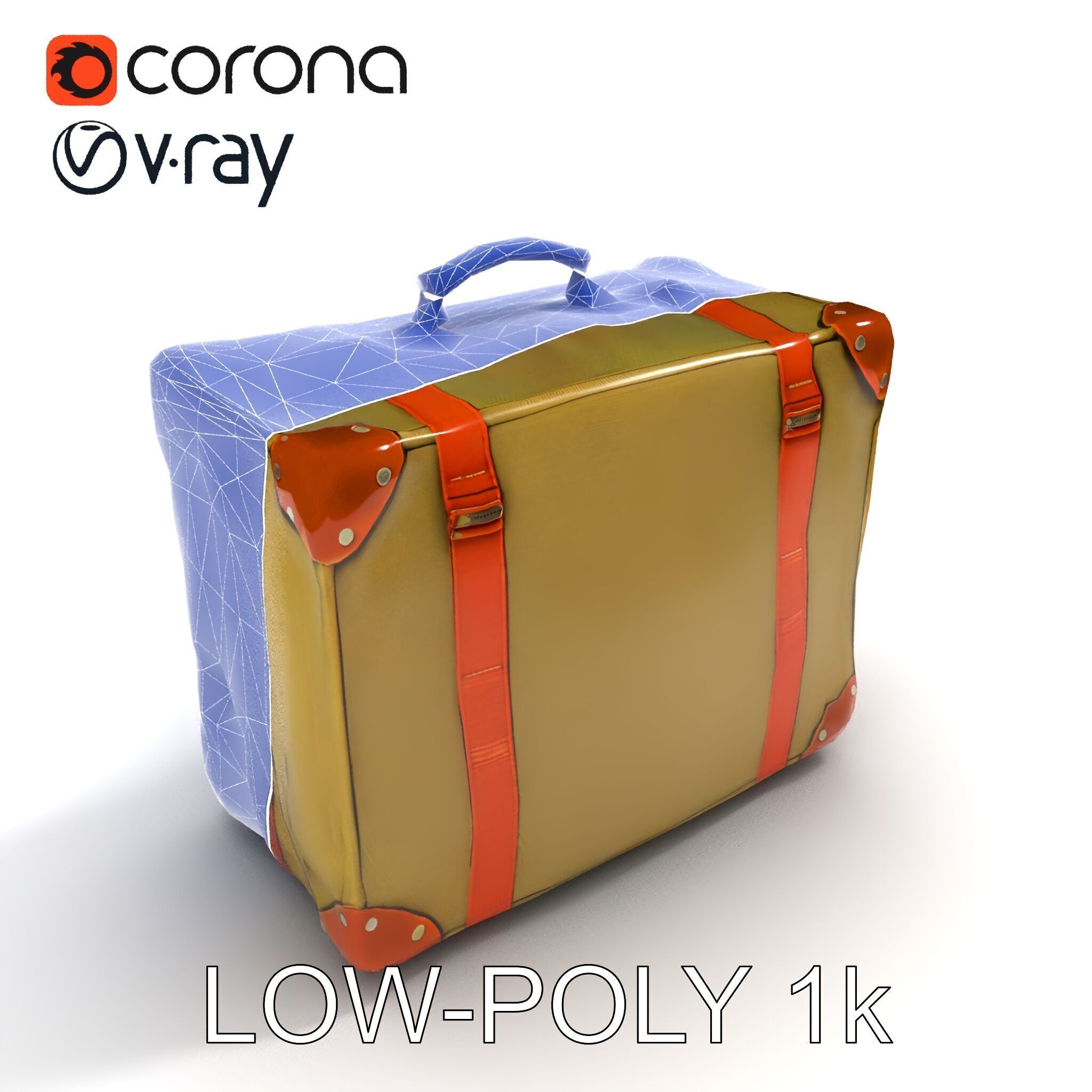 Vintage Leather Canvas Suitcase Model Pack Low-poly 3D model_25
