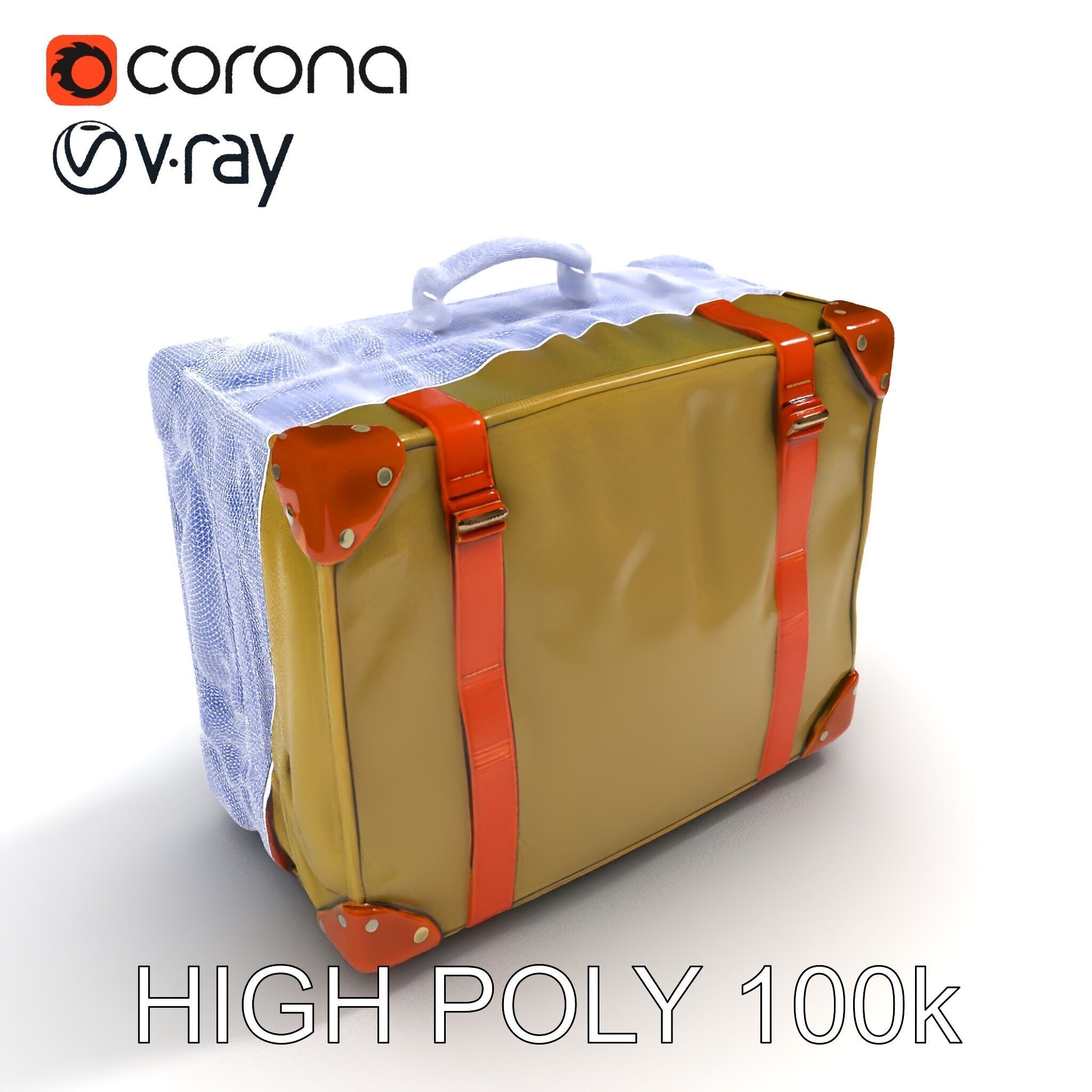 Vintage Leather Canvas Suitcase Model Pack Low-poly 3D model_10