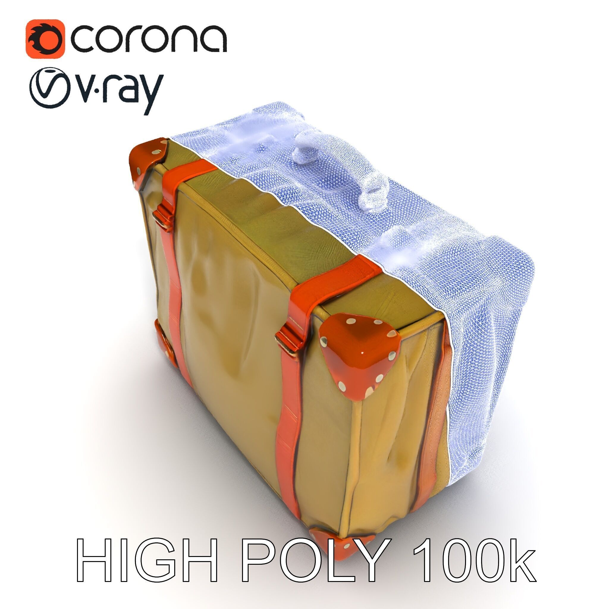 Vintage Leather Canvas Suitcase Model Pack Low-poly 3D model_17