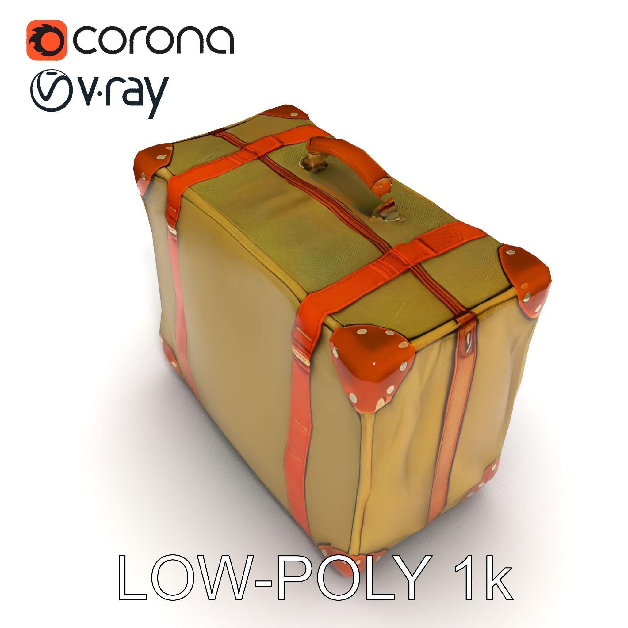 Vintage Leather Canvas Suitcase Model Pack Low-poly 3D model_22