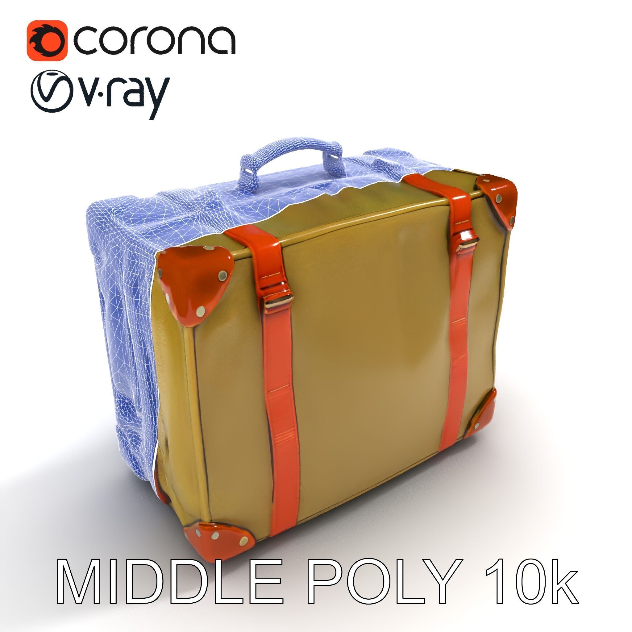 Vintage Leather Canvas Suitcase Model Pack Low-poly 3D model_11