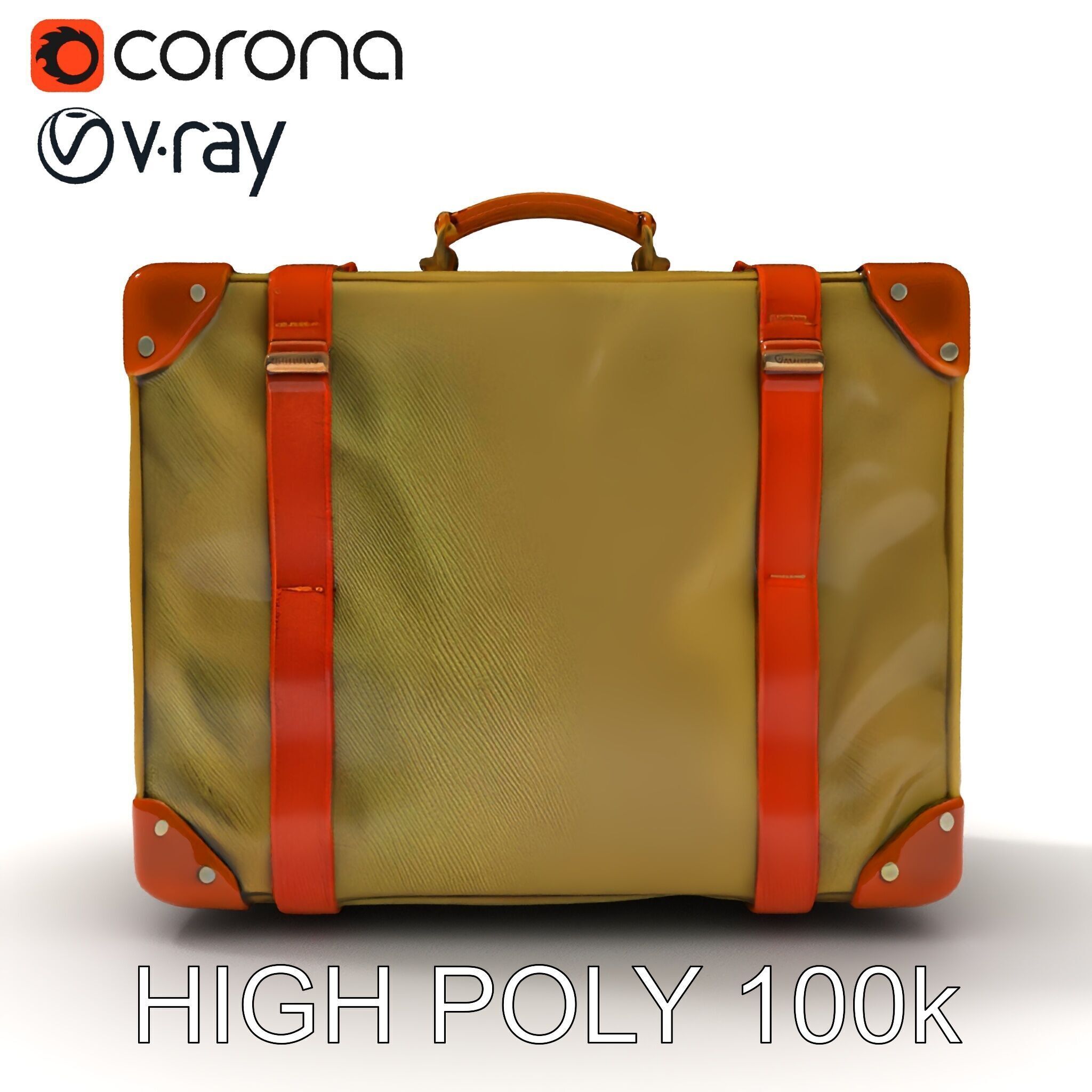 Vintage Leather Canvas Suitcase Model Pack Low-poly 3D model_20