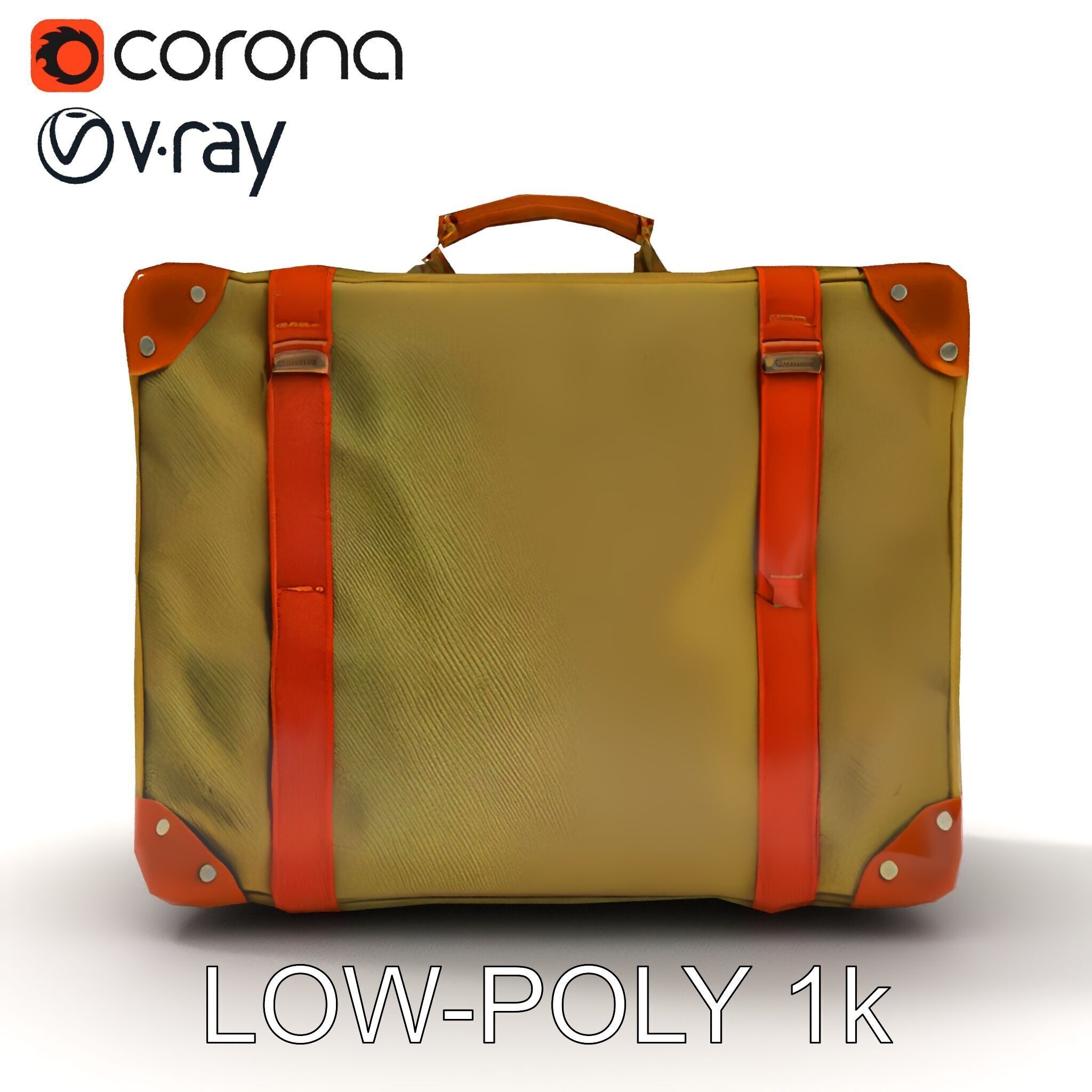 Vintage Leather Canvas Suitcase Model Pack Low-poly 3D model_7
