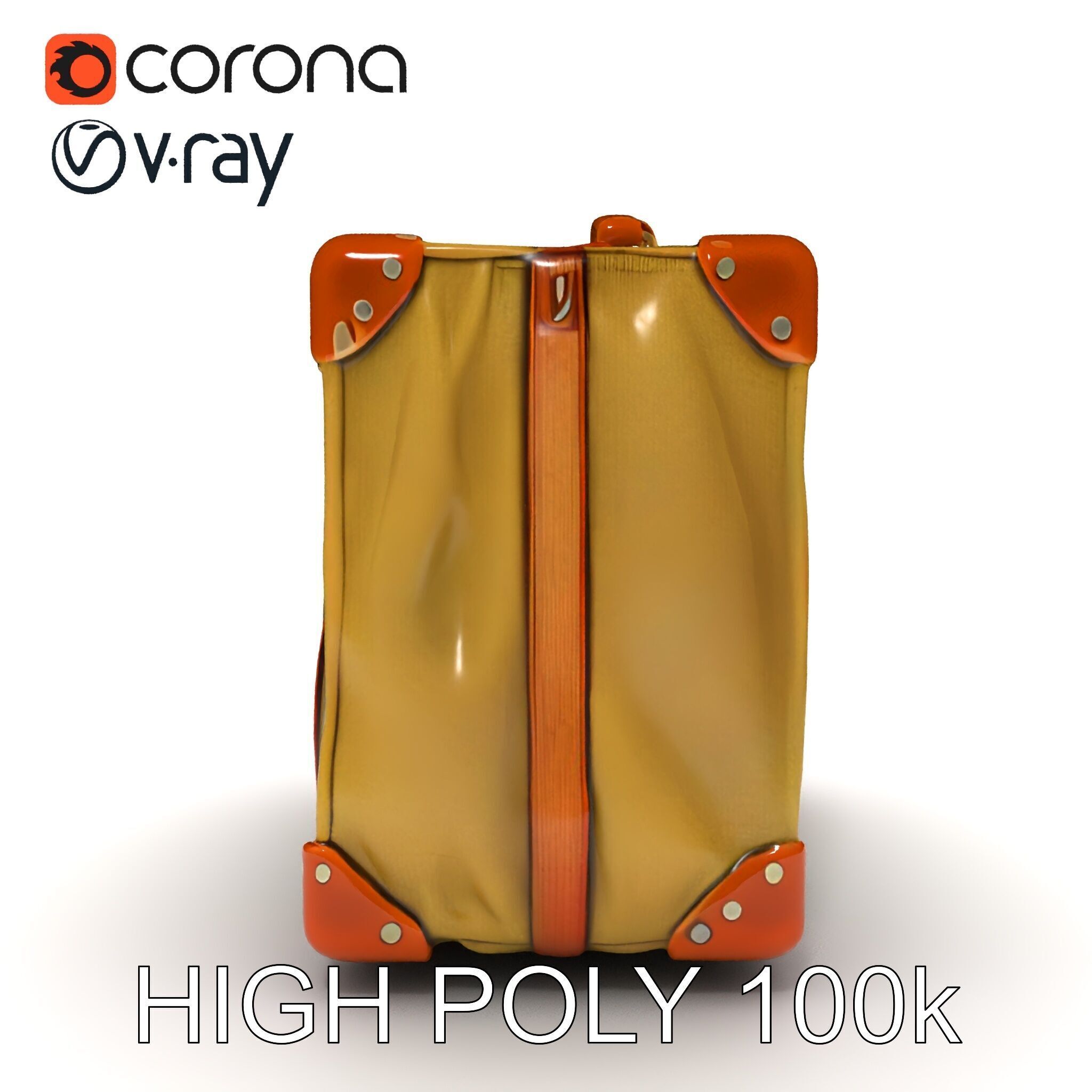 Vintage Leather Canvas Suitcase Model Pack Low-poly 3D model_34