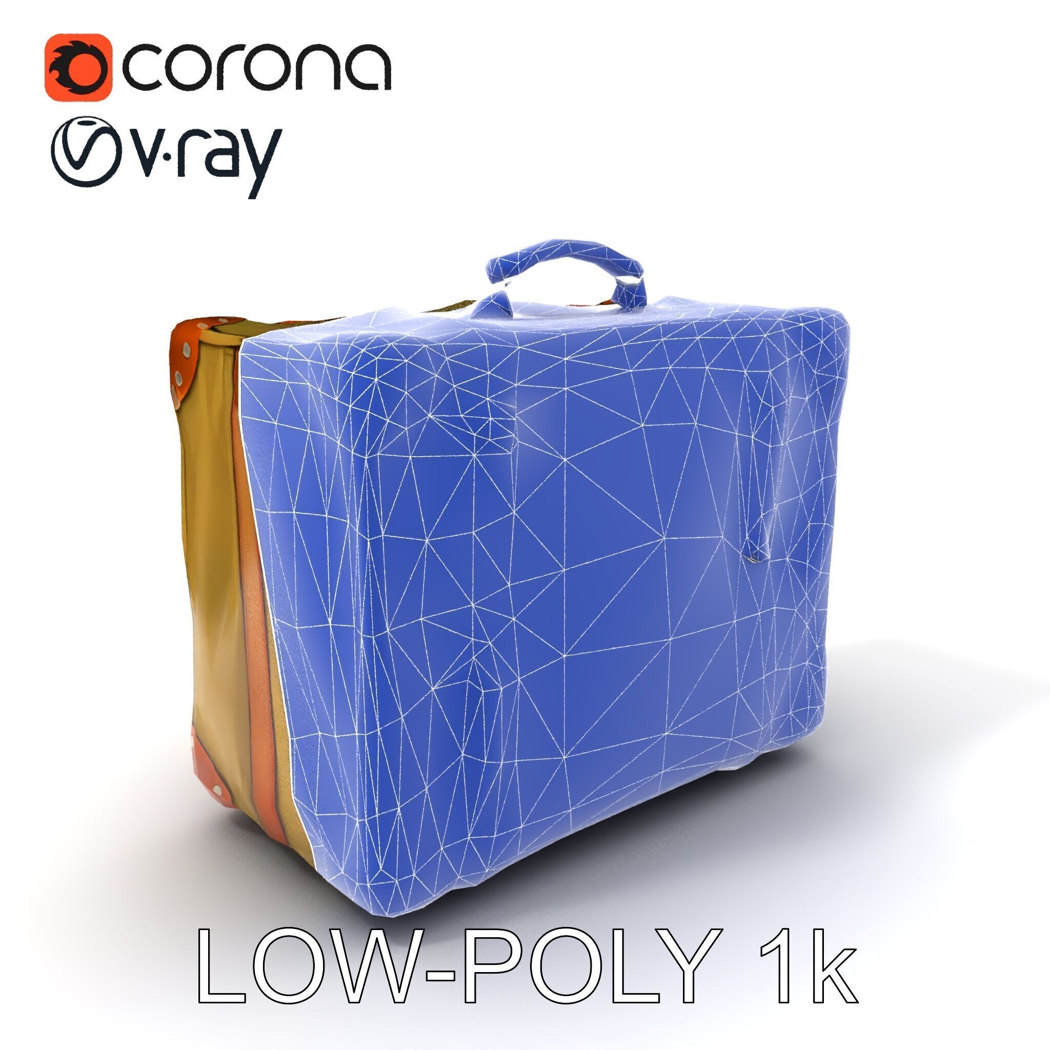 Vintage Leather Canvas Suitcase Model Pack Low-poly 3D model_19