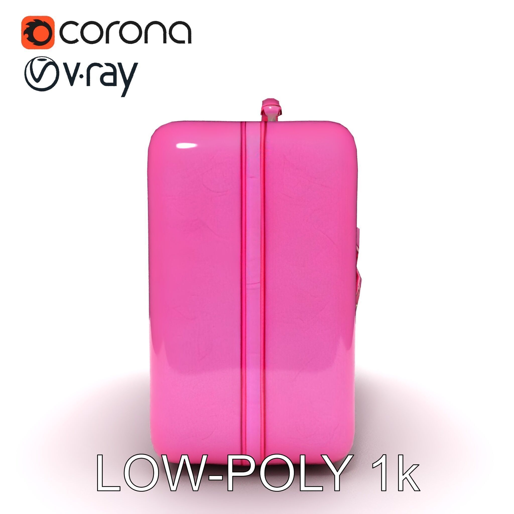 Pink Heart Accented Suitcase Model Pack Low-poly 3D model_7