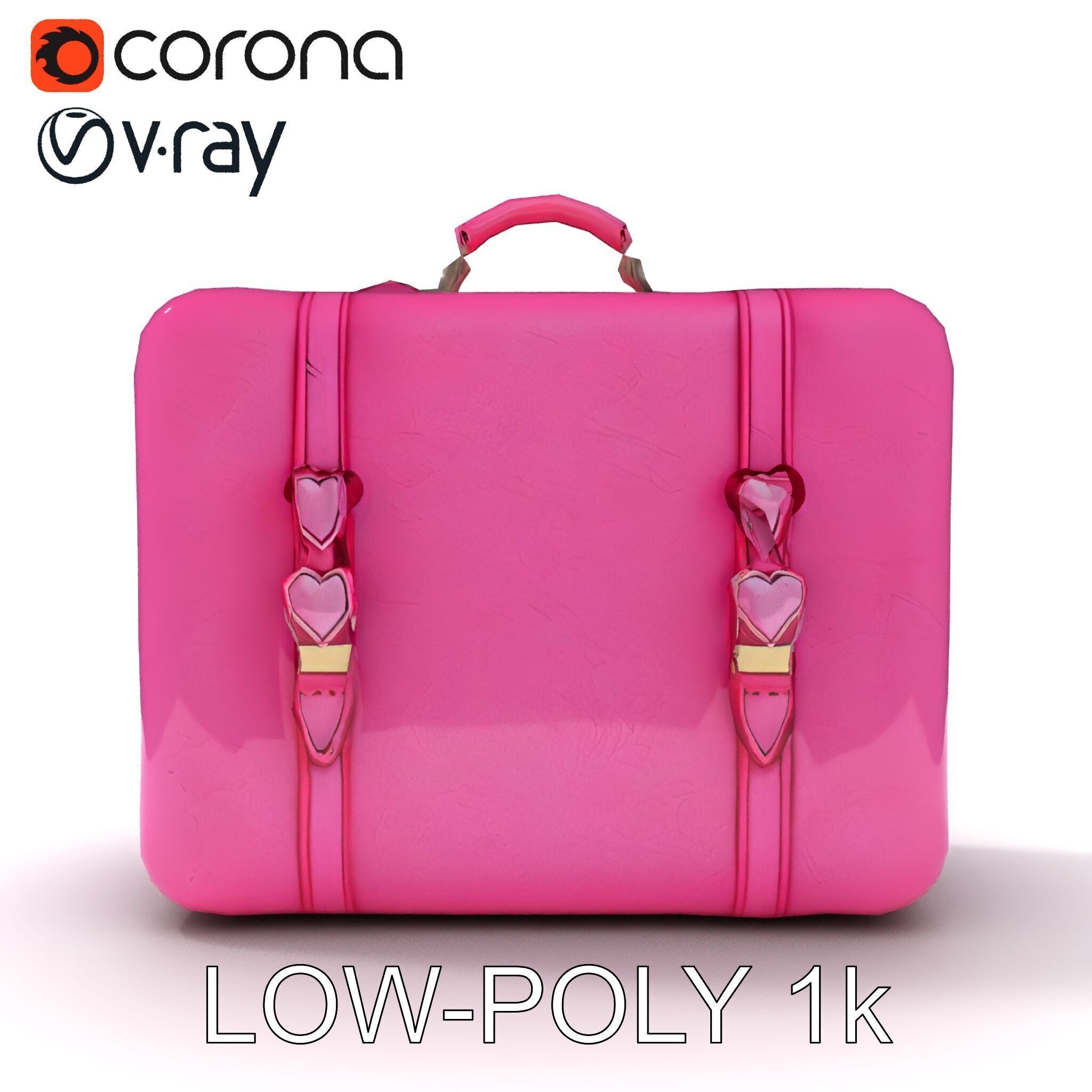 Pink Heart Accented Suitcase Model Pack Low-poly 3D model_10