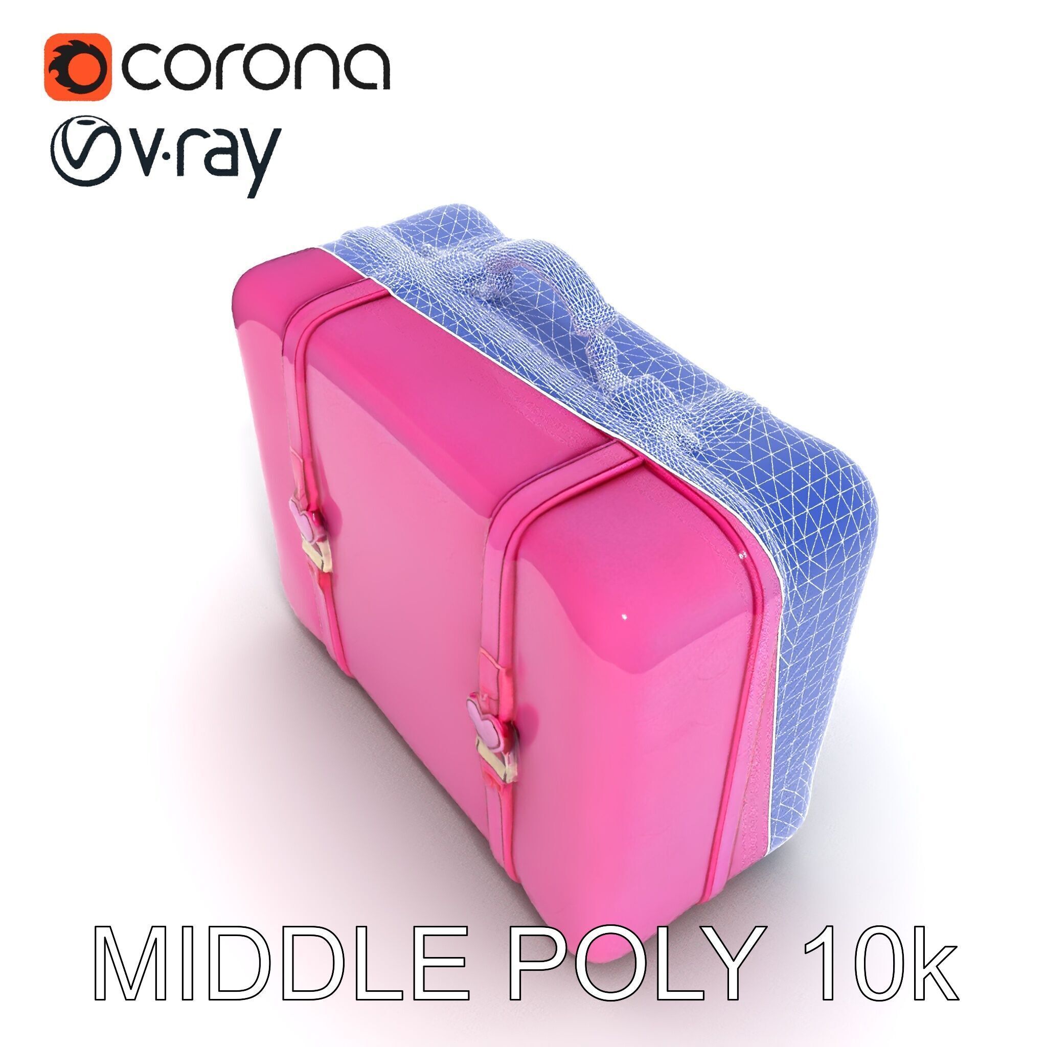 Pink Heart Accented Suitcase Model Pack Low-poly 3D model_9