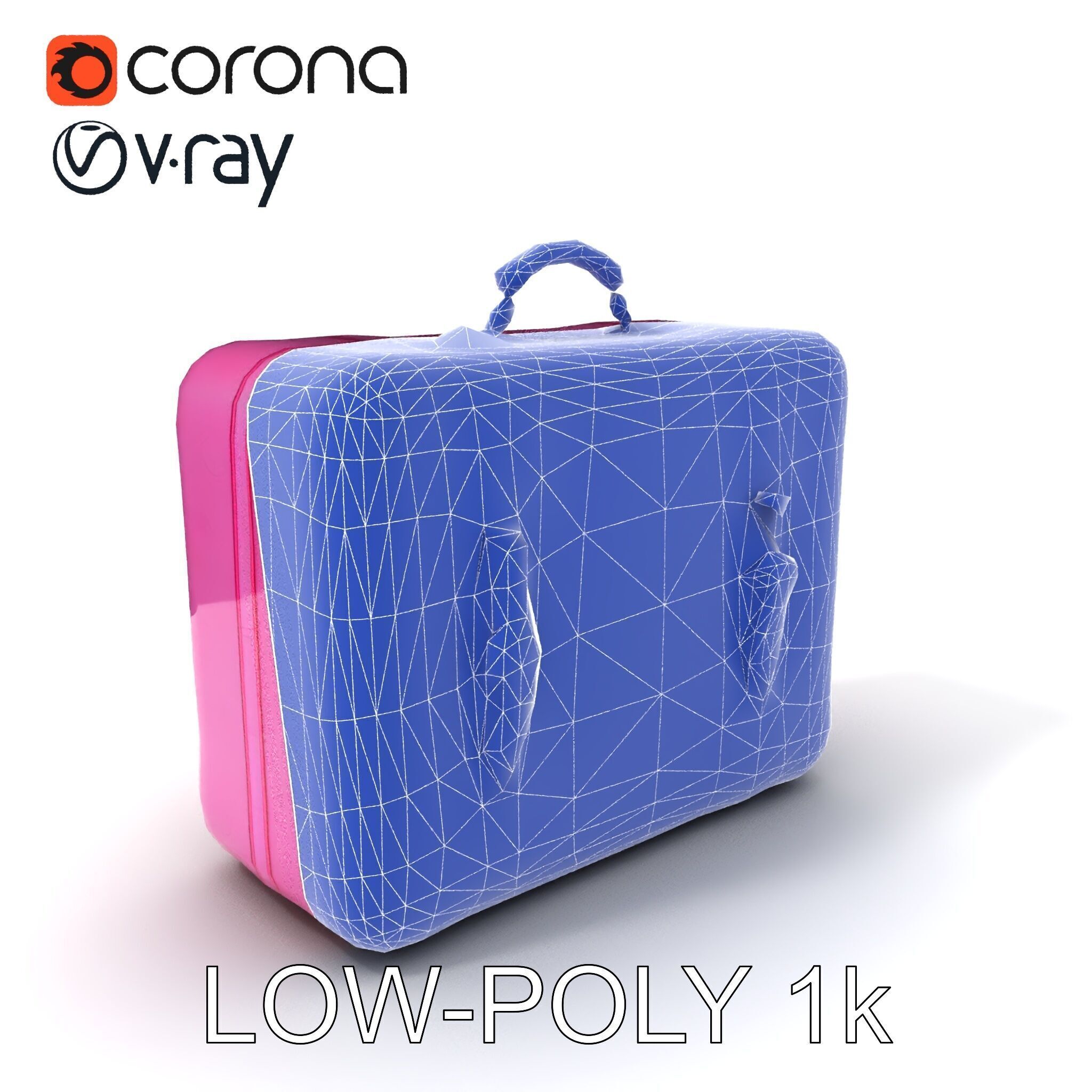 Pink Heart Accented Suitcase Model Pack Low-poly 3D model_13