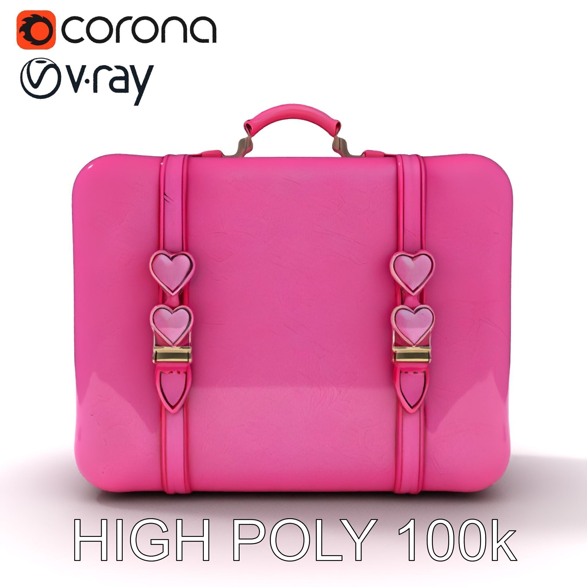Pink Heart Accented Suitcase Model Pack Low-poly 3D model_21