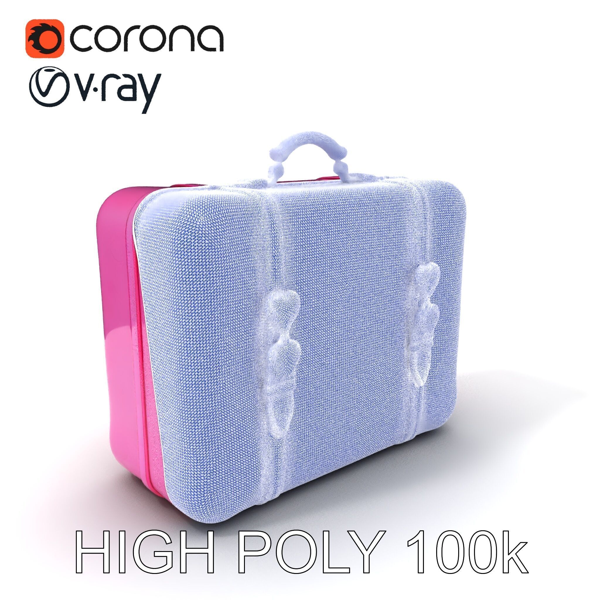 Pink Heart Accented Suitcase Model Pack Low-poly 3D model_3