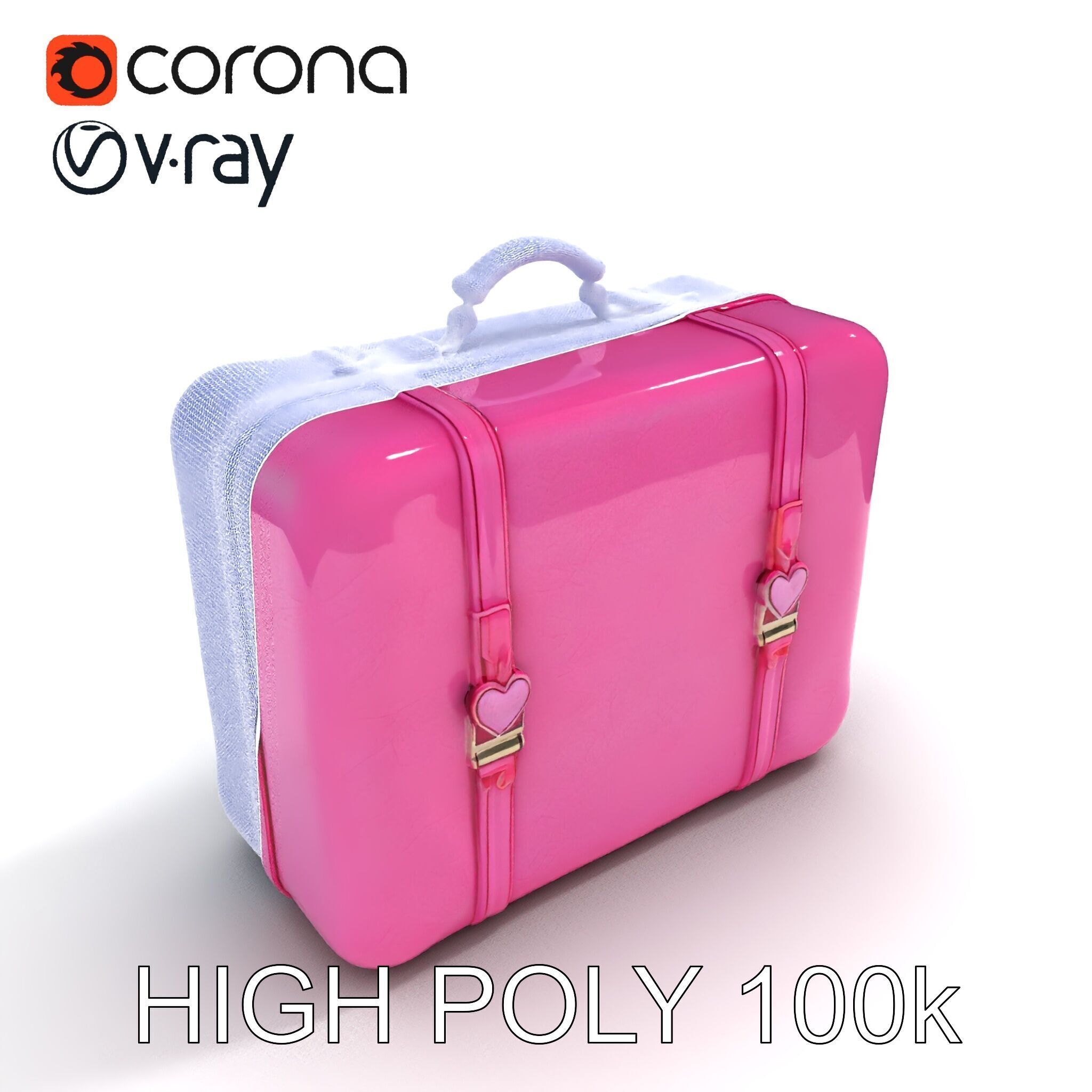 Pink Heart Accented Suitcase Model Pack Low-poly 3D model_35