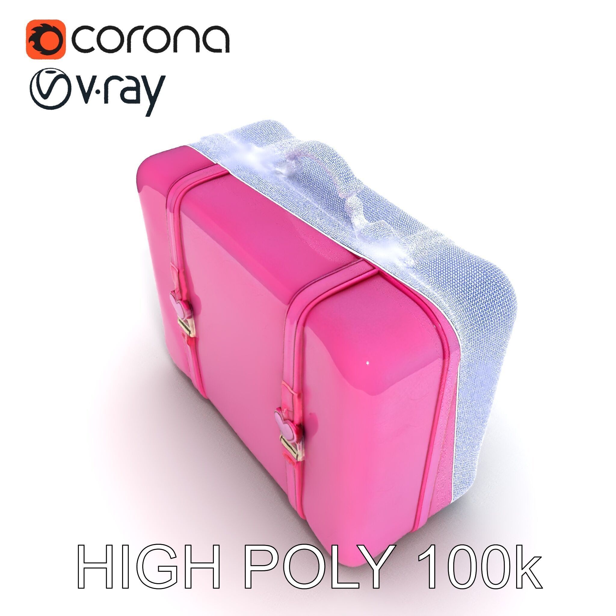 Pink Heart Accented Suitcase Model Pack Low-poly 3D model_8