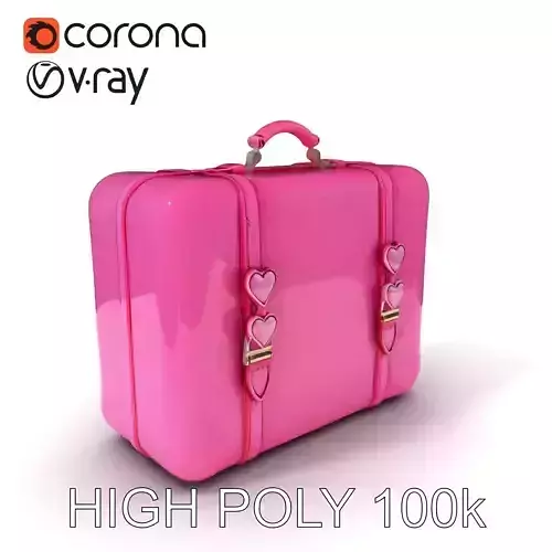 Pink Heart Accented Suitcase Model Pack Low-poly 3D model